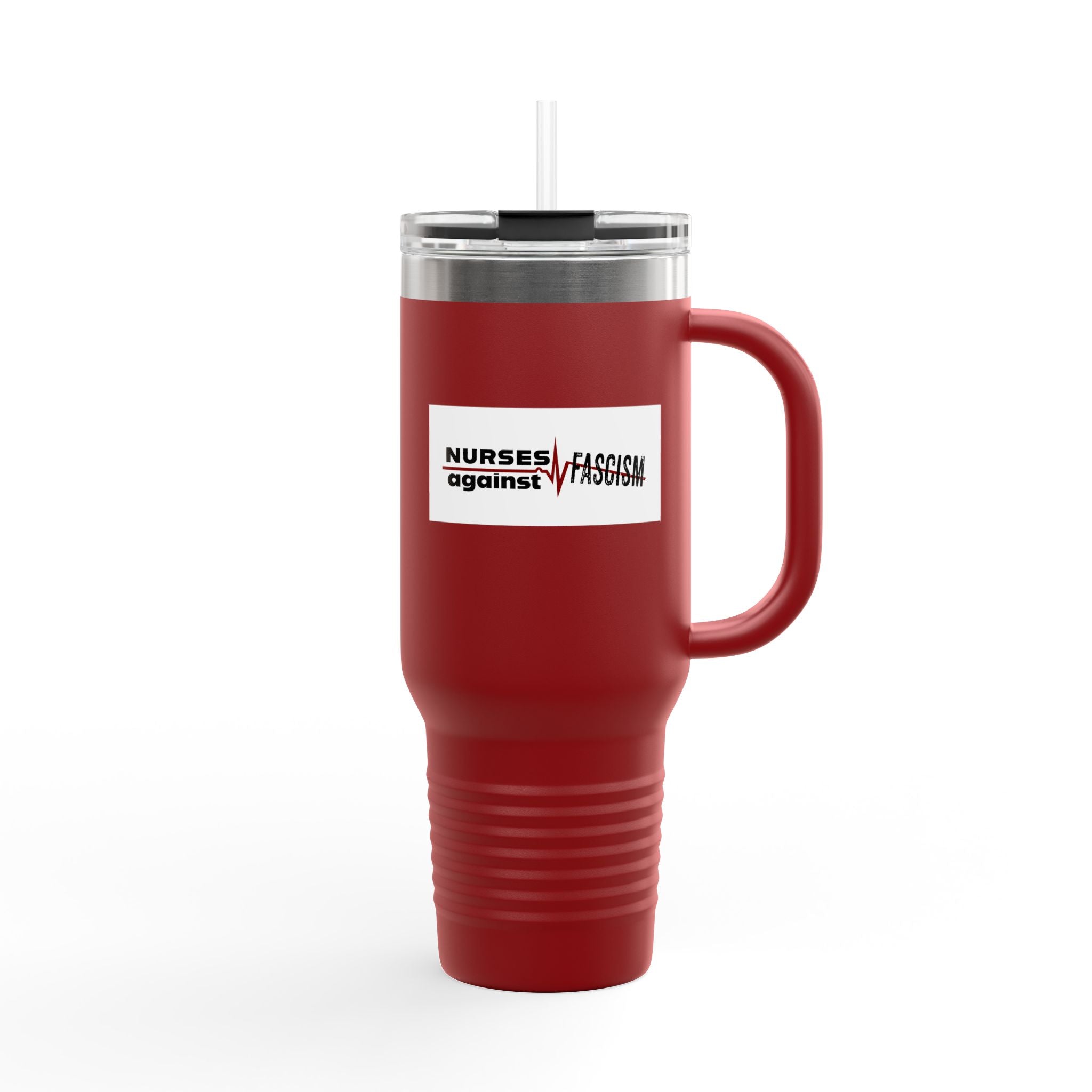 Travel Mug - Nurses Against Fascism (right) - Nurses Against Cruelty (left) - 100% stainless steel (body) - NAF-TM-40oz