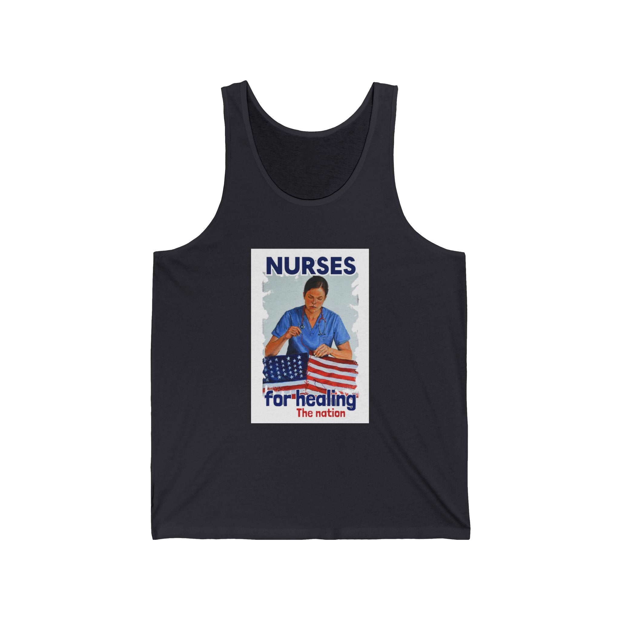 Unisex Light fabric Jersey Tank - Nurses For Healing The Nation (front) - Nurses Standing Up For Humanity (back) - 100% Airlume combed and ring-spun cotton - NFH-K-BC3480