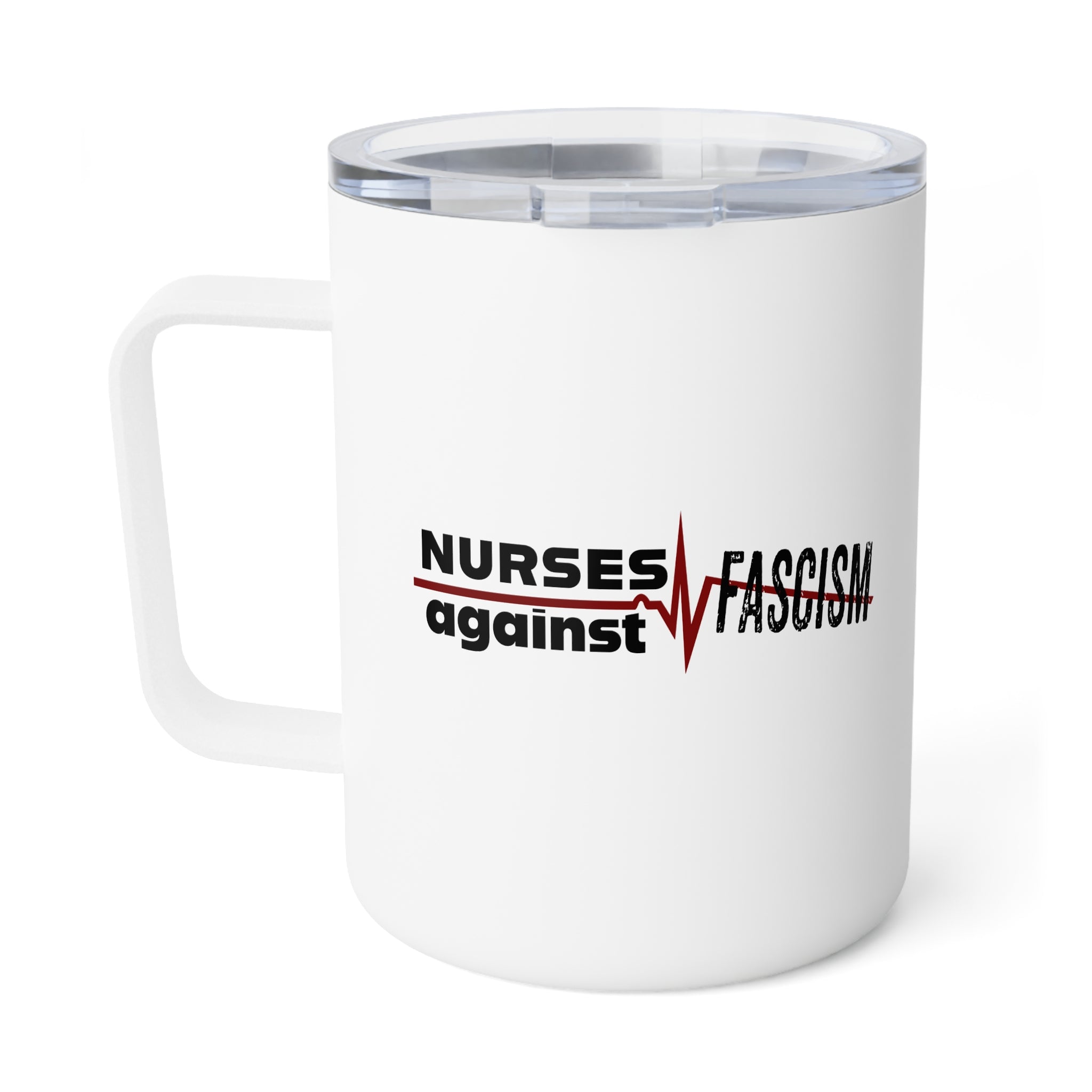 Unisex Insulated Coffee Mug - Nurses Against Fascism (right) - Nurses Against Cruelty (left) - 10oz (0.3l) - NAF-CM-INSULATED