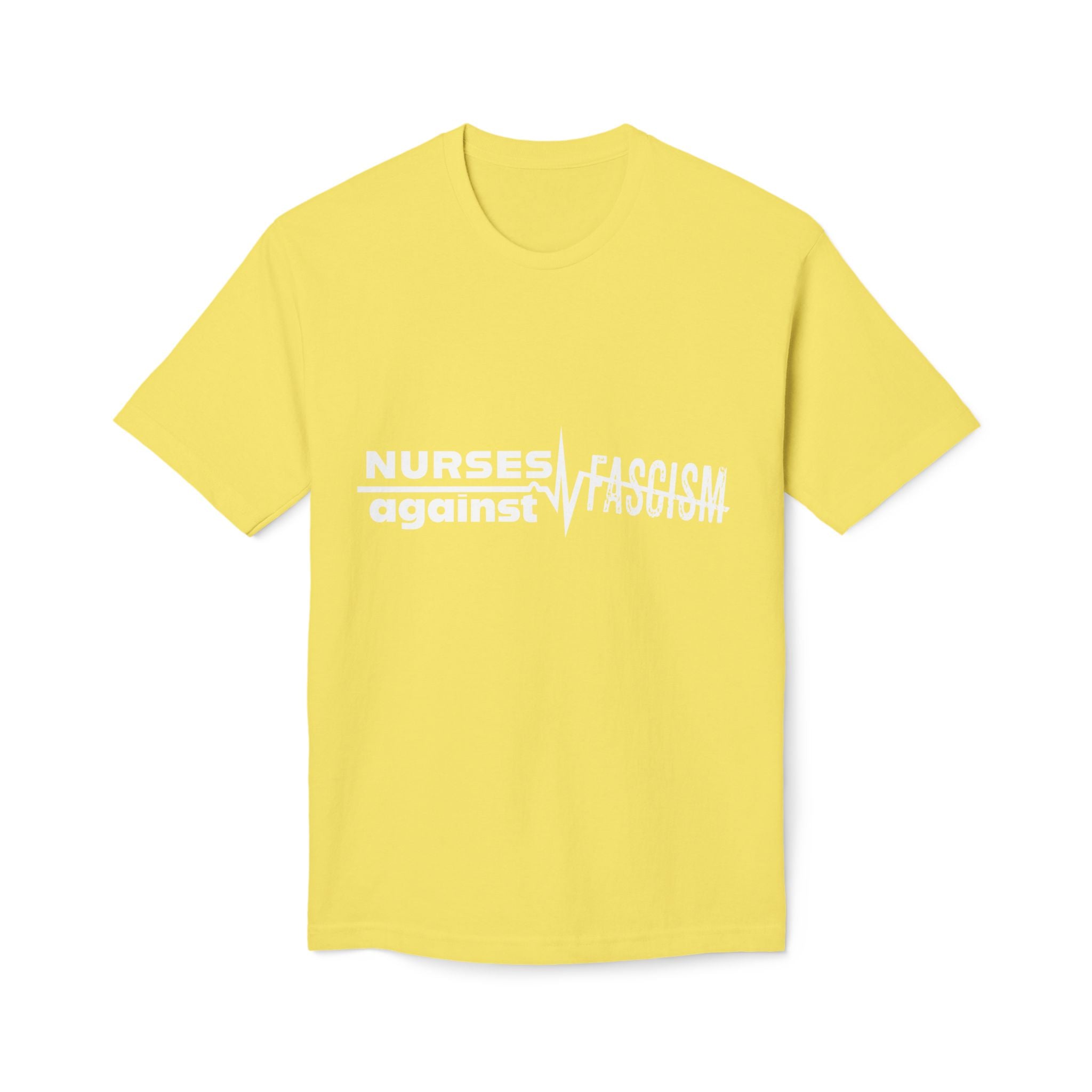 Unisex Midweight T-shirt, Nurses Against Fascism (front) - Nurses Against Cruelty (back) - 100% Polyster - NAF-T-BS5040