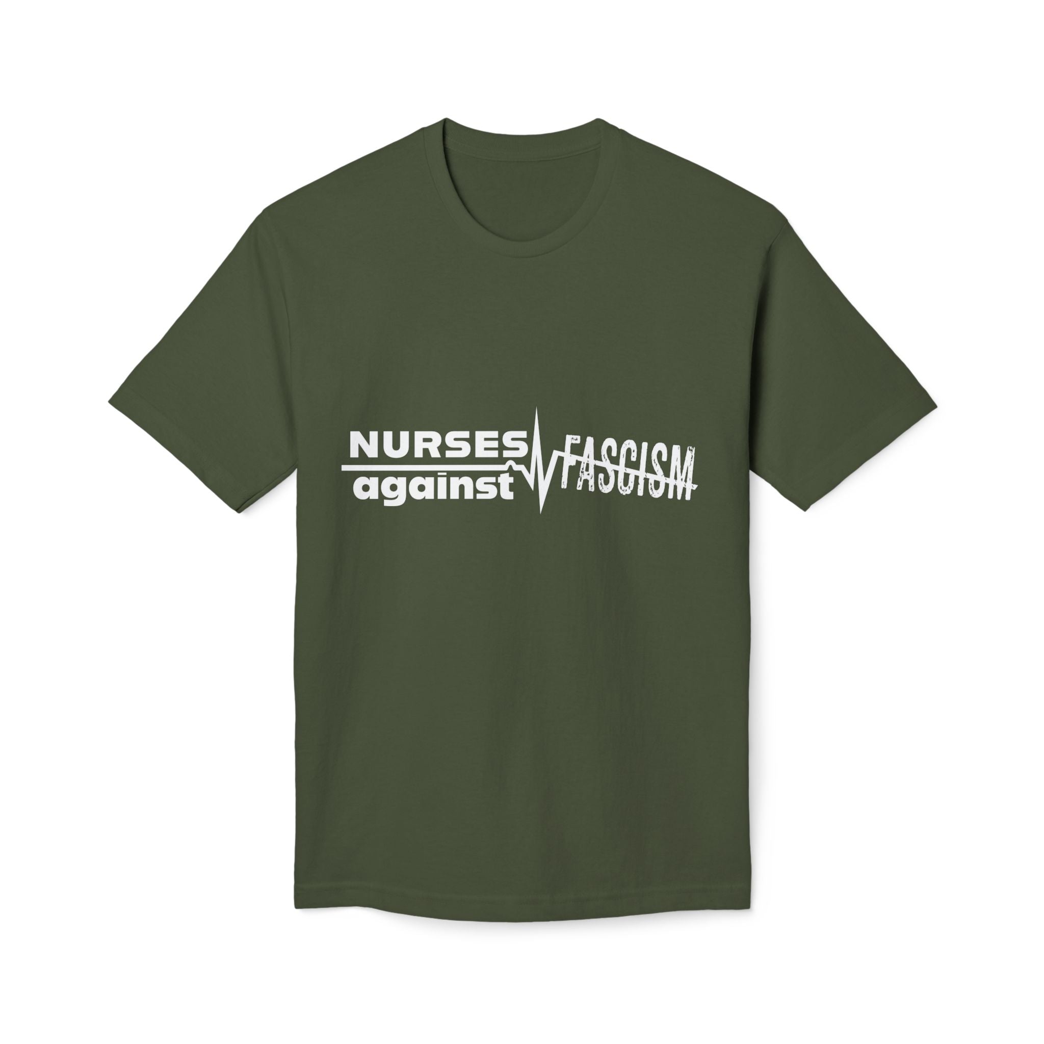 Unisex Midweight T-shirt, Nurses Against Fascism (front) - Nurses Against Cruelty (back) - 100% Polyster - NAF-T-BS5040