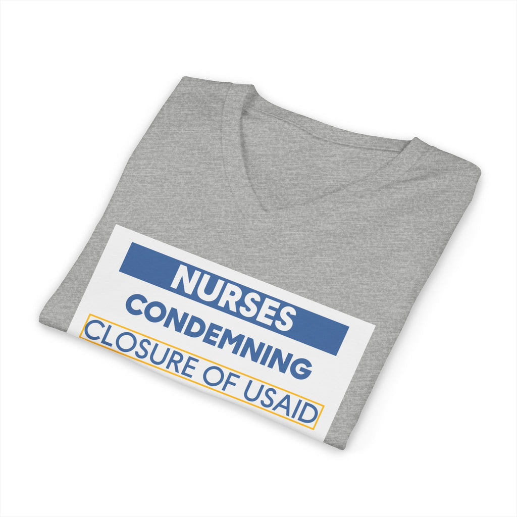 Unisex Lightweight fabric Jersey Short Sleeve V-Neck Tee - Nurses Condemning Closure of USAID (front) - Nurses For NIH CDC FEMA USAID And YOU (back) - 100% cotton fabric - NFG-V-BC3005