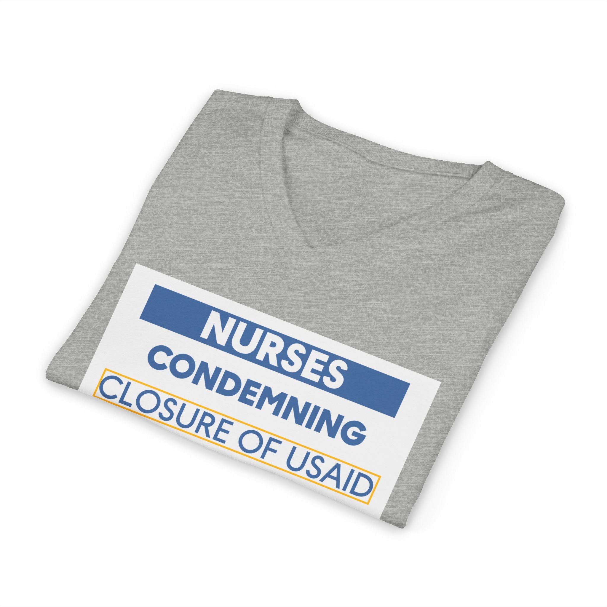 Unisex Lightweight fabric Jersey Short Sleeve V-Neck Tee - Nurses Condemning Closure of USAID (front) - Nurses For NIH CDC FEMA USAID And YOU (back) - 100% cotton fabric - NFG-V-BC3005