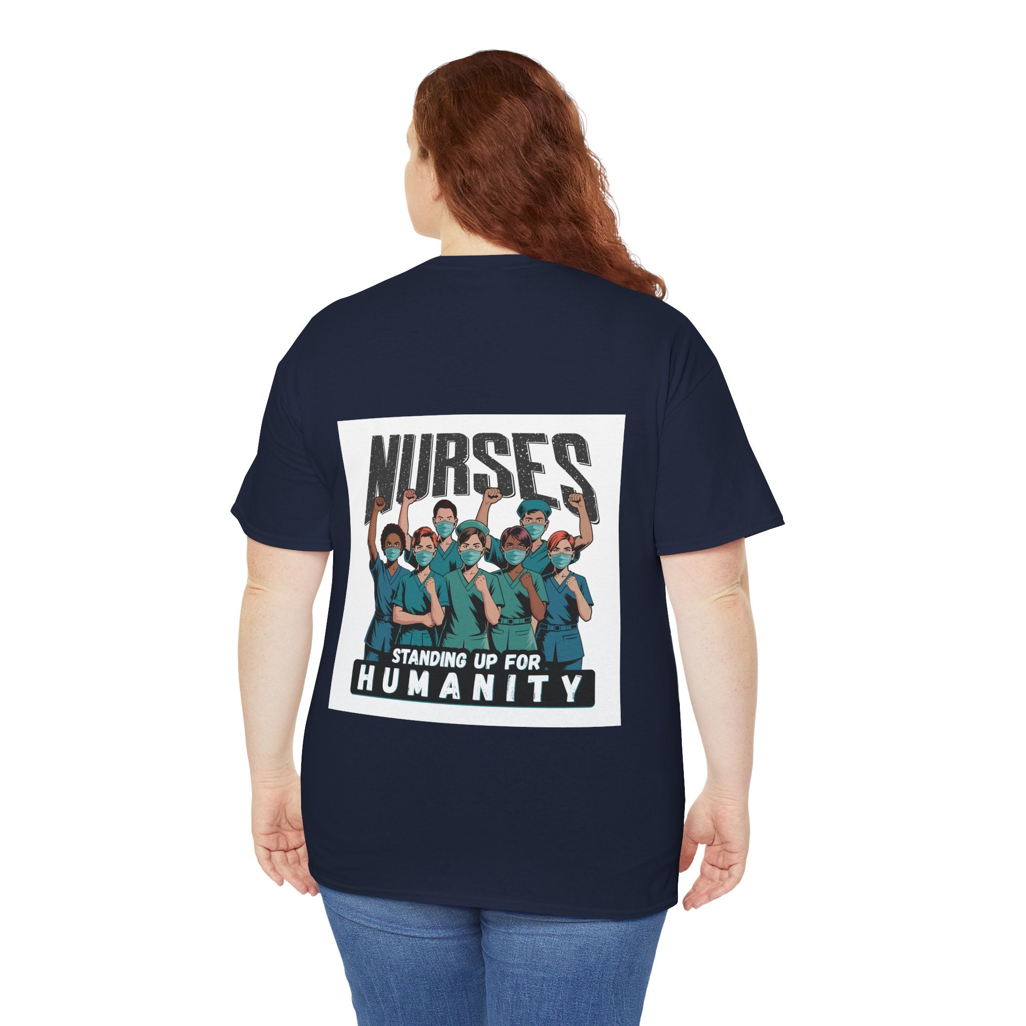 Unisex Medium fabric Cotton Tee - Nurses For Healing The Nation (front) - Nurses Standing Up For Humanity (back) - 100% cotton - NFH-T-G5000