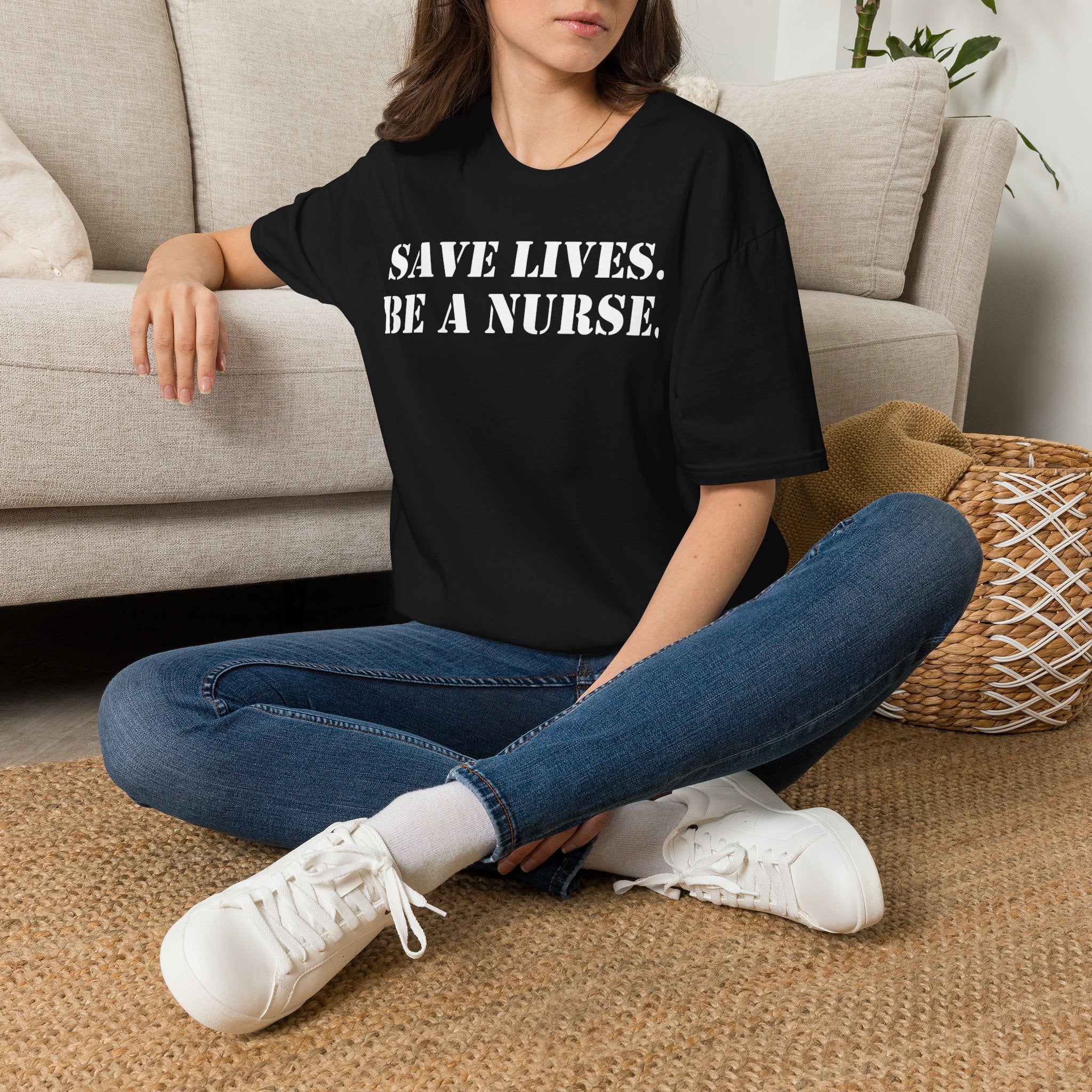 Unisex Lightweight fabric T-Shirt - Save Life Be a Nurse (front) - Who advocates? Who defends? Who protects? Who educates? Who intervenes? Who cares? (back) - 100% ring-spun cotton - SLBN-T-G64000