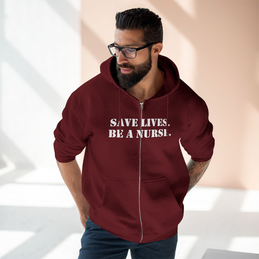 Men's District® Medium-heavy fabric Full-Zip Hoodie - Save Lives Be A Nurse (front) - Not Your Mom (back) - 60% recycled cotton, 40% recycled polyester -Lane Seven LS14003