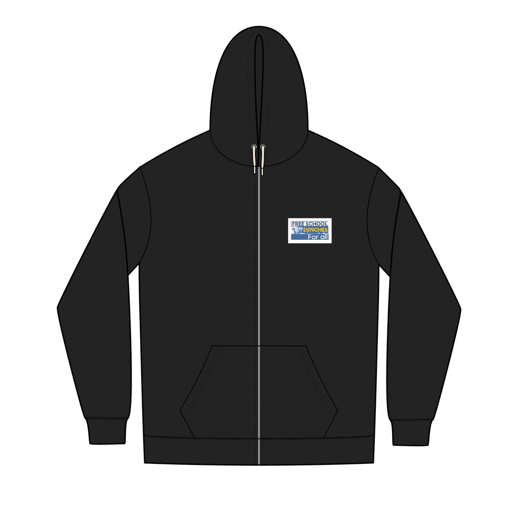 Men's Medium-heavy fabric Full-Zip Hoodie - Free School Lunches For All (front) - Nurses Against The Rich Starving The Poor (back) - 60% recycled cotton, 40% recycled polyester - NAH-Z-DT8102