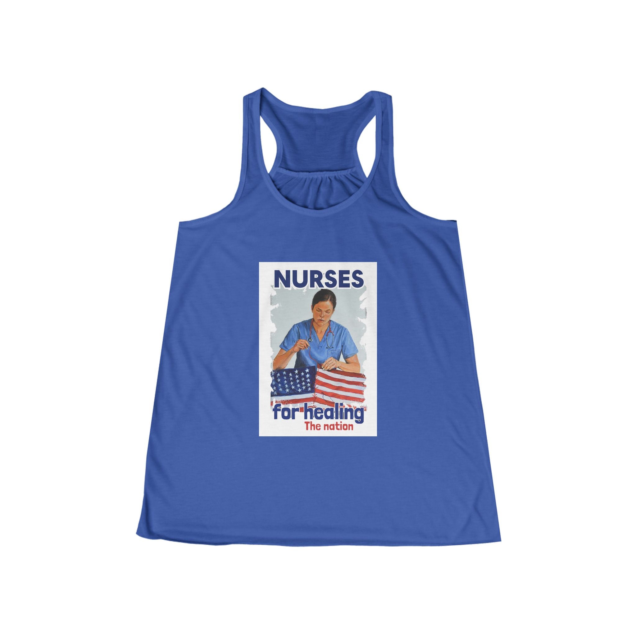 Women's Flowy Extra Light fabric Racerback Tank - Nurses For Healing The Nation (front) - Nurses Standing Up For Humanity (back) - 65% Polyester 35% Viscose - NFH-F-BC8800