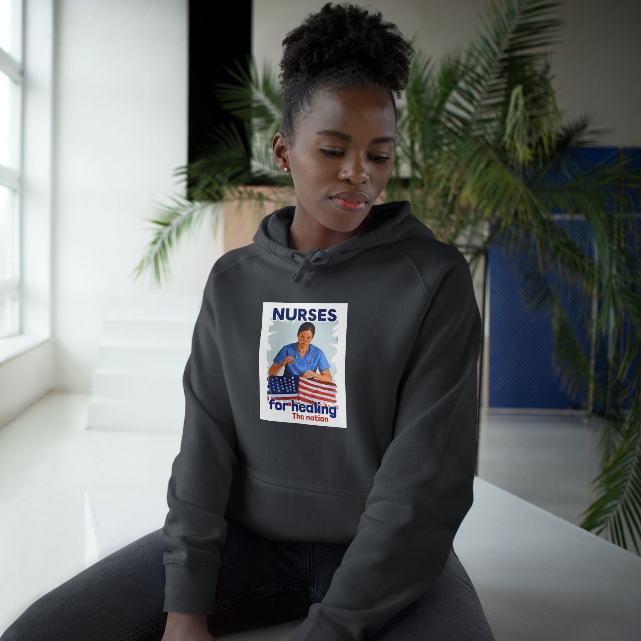 Unisex Mid-weight Hoodie - Nurses For Healing The Nation (front) - Nurses Standing Up For Humanity (back) - 80% cotton, 20% Polyester - NFH-H-AC5101