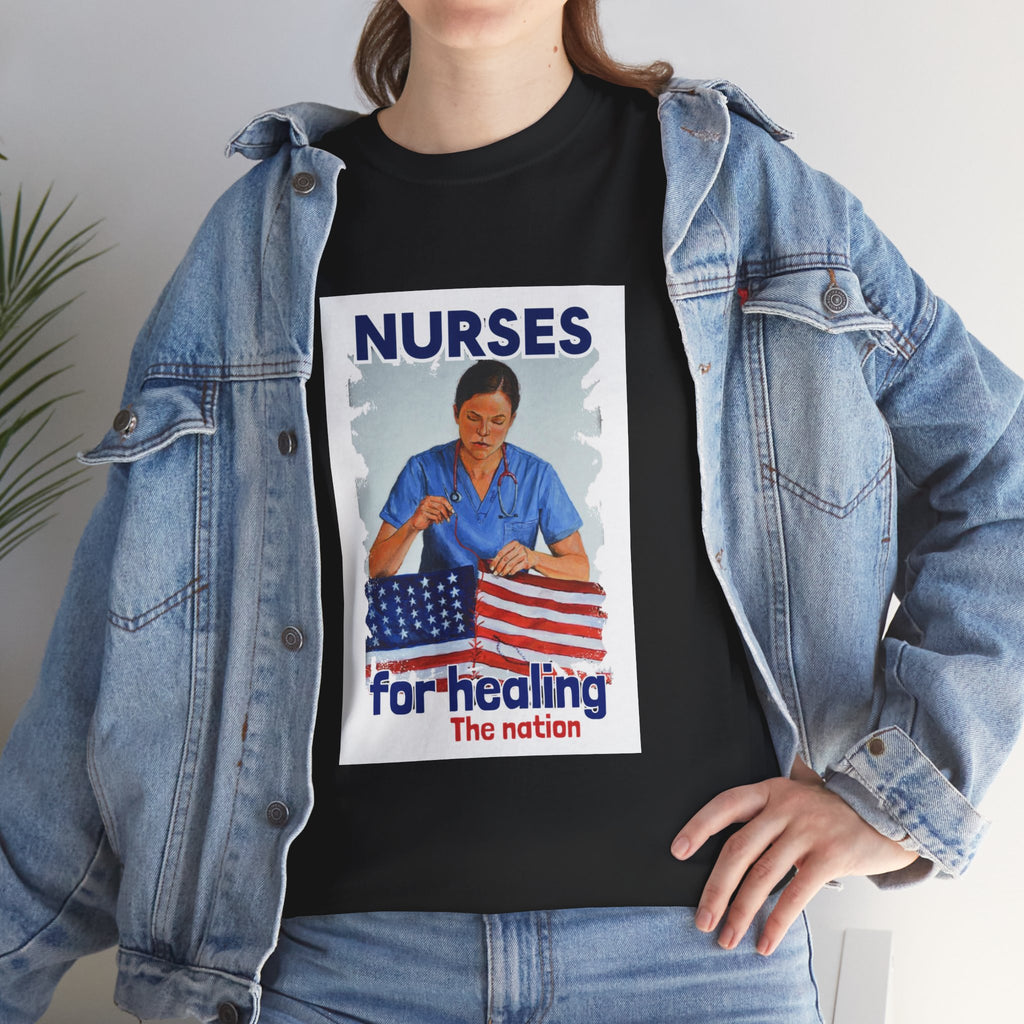 Unisex Medium fabric Cotton Tee - Nurses For Healing The Nation (front) - Nurses Standing Up For Humanity (back) - 100% cotton - NFH-T-G5000