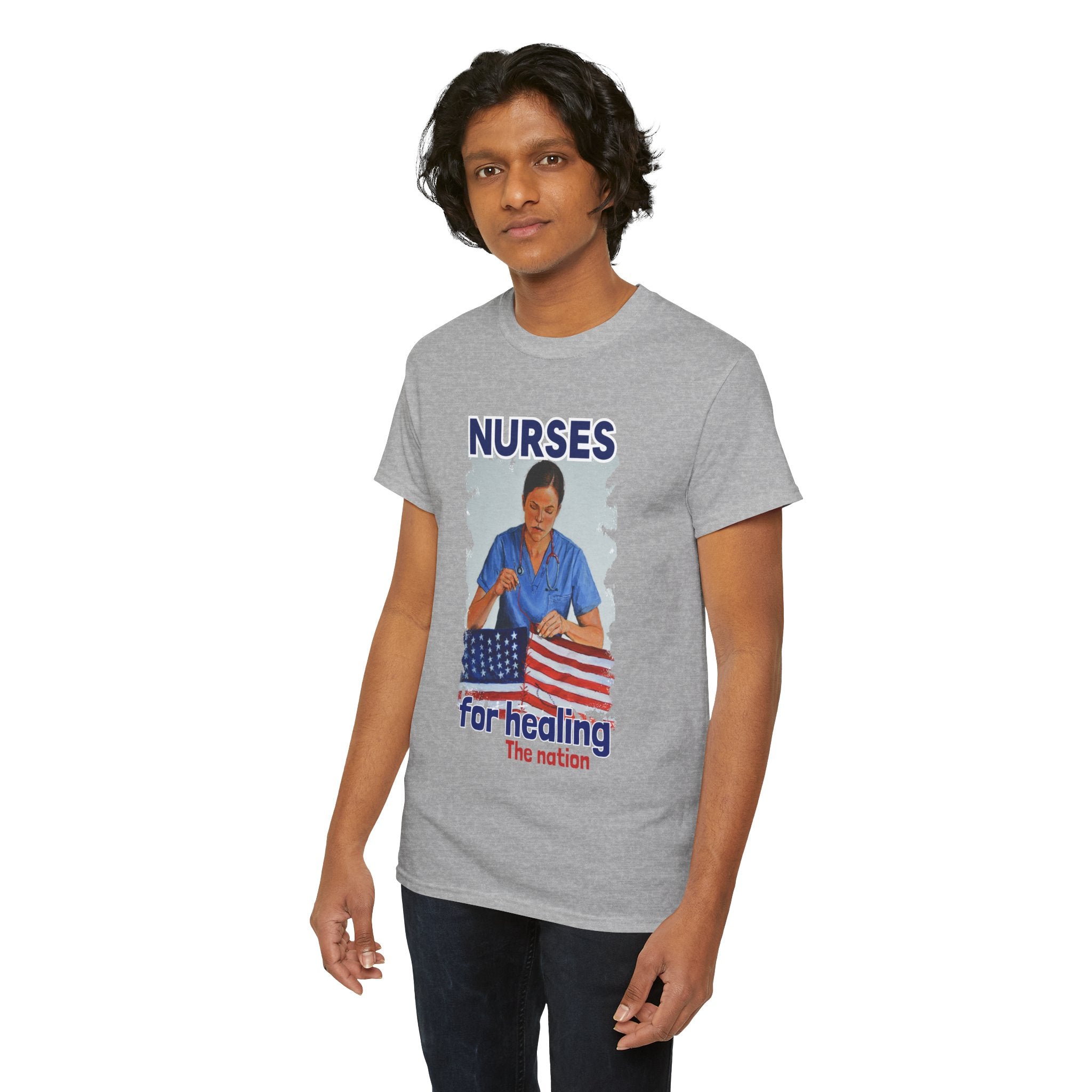 Unisex Medium fabric Cotton Tee - Nurses For Healing The Nation (front) - Nurses Standing Up For Humanity (back) - 100% cotton - NFH-T-G5000