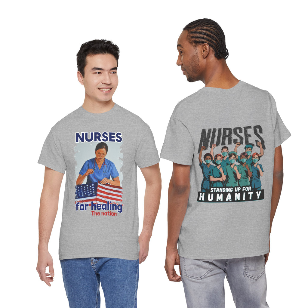 Unisex Medium fabric Cotton Tee - Nurses For Healing The Nation (front) - Nurses Standing Up For Humanity (back) - 100% cotton - NFH-T-G5000