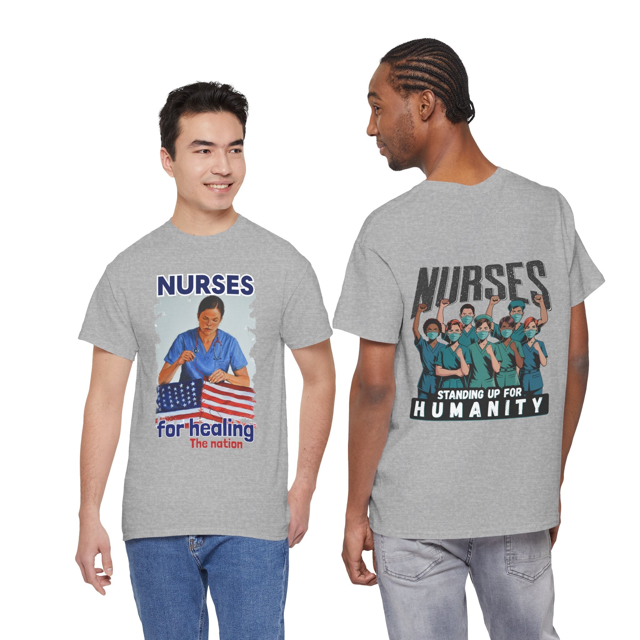 Unisex Medium fabric Cotton Tee - Nurses For Healing The Nation (front) - Nurses Standing Up For Humanity (back) - 100% cotton - NFH-T-G5000