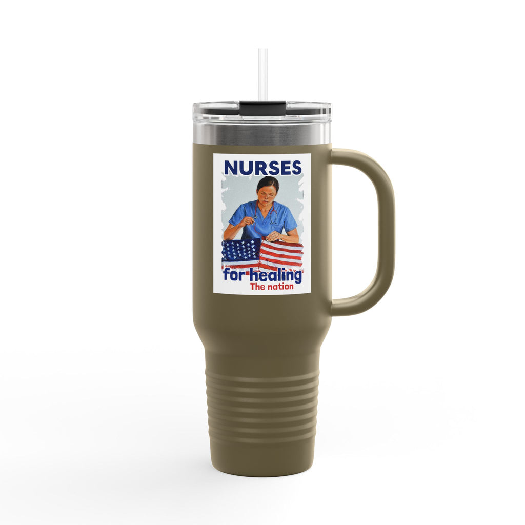 Travel Mug - Nurses For Healing The Nation (front) - Nurses Standing Up For Humanity (back) - 100% stainless steel (body) - NFH-TM-40oz