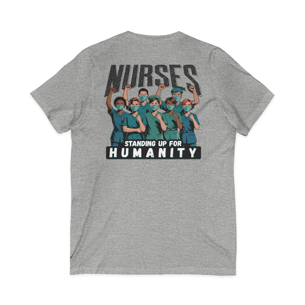 Unisex Lightweight fabric Jersey Short Sleeve V-Neck Tee - Nurses For Healing The Nation (front) - Nurses Standing Up For Humanity (back) - 100% cotton fabric - NFH-V-BC3005