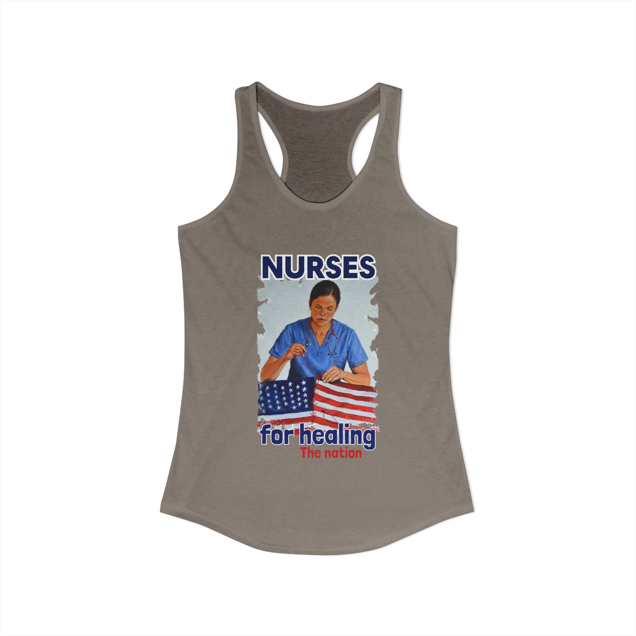 Women's Extra Light fabric Ideal Racerback Tank - Nurses For Healing The Nation (front) - Nurses Standing Up For Humanity (back) - 60% combed, ring-spun cotton and 40% polyester - NFH-R-NL1533