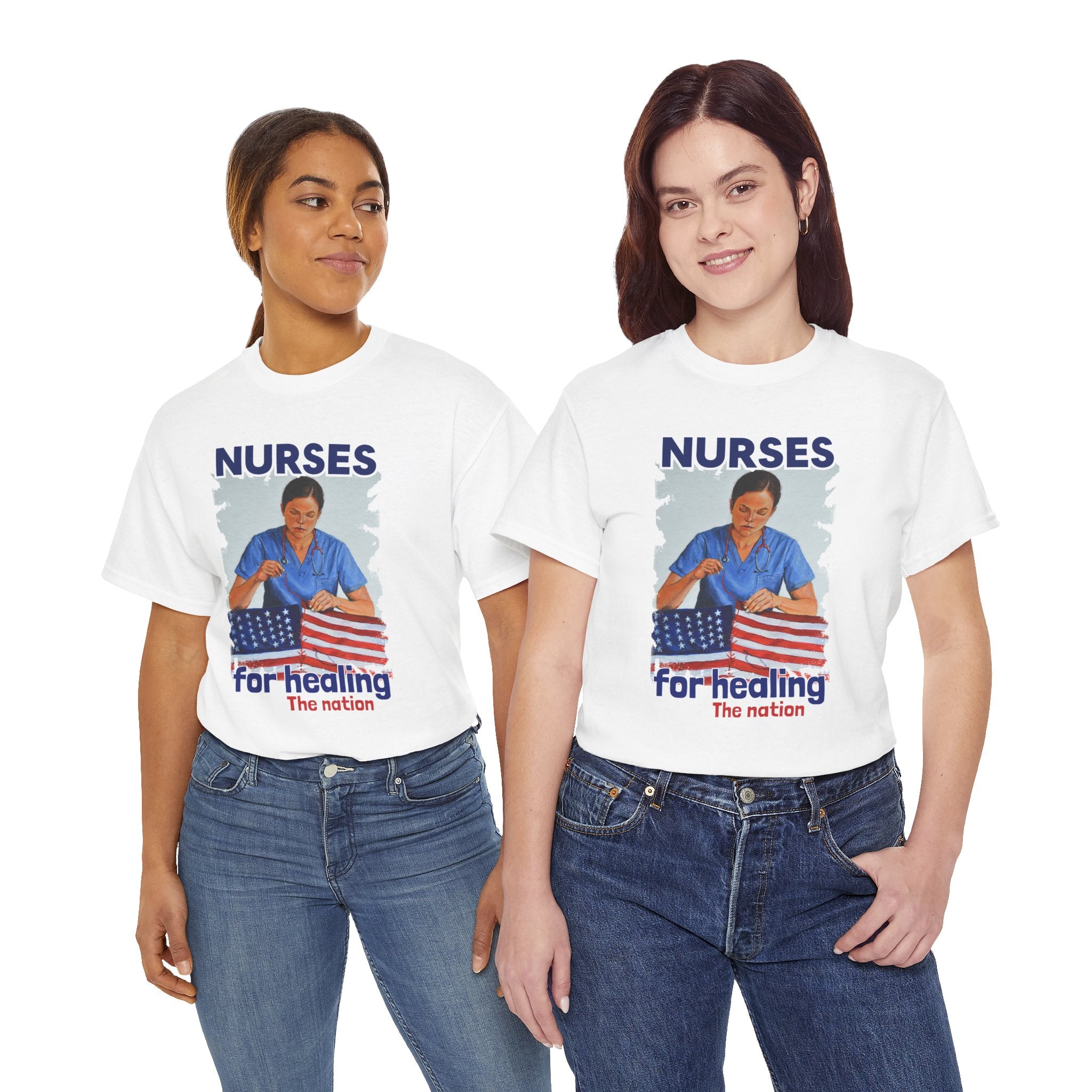 Unisex Medium fabric Cotton Tee - Nurses For Healing The Nation (front) - Nurses Standing Up For Humanity (back) - 100% cotton - NFH-T-G5000