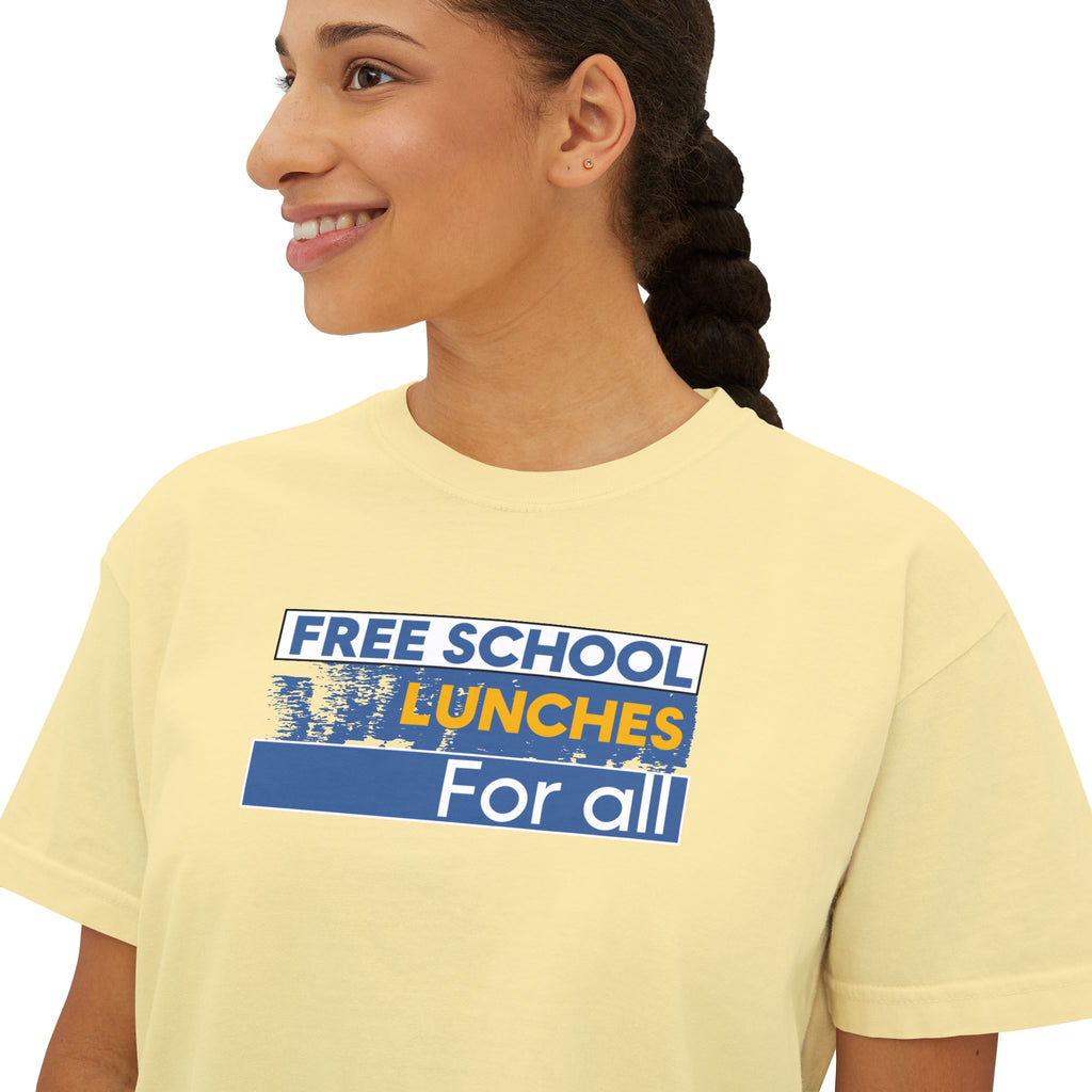 Women's Boxy Heavy fabric Tee - Free School Lunches For All (front) - Nurses Against The Rich Starving The Poor (back) - 100% ring-spun US cotton - NAH-T-CC3023CL