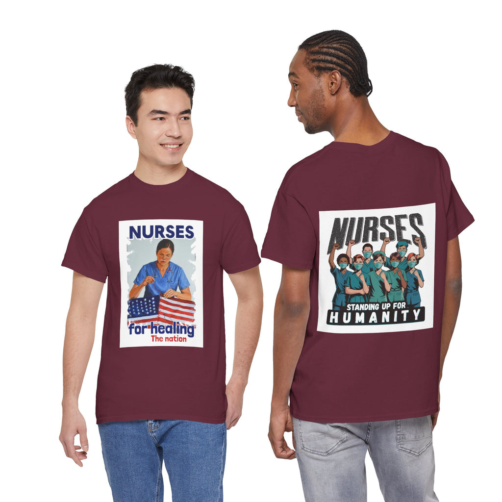 Unisex Medium fabric Cotton Tee - Nurses For Healing The Nation (front) - Nurses Standing Up For Humanity (back) - 100% cotton - NFH-T-G5000