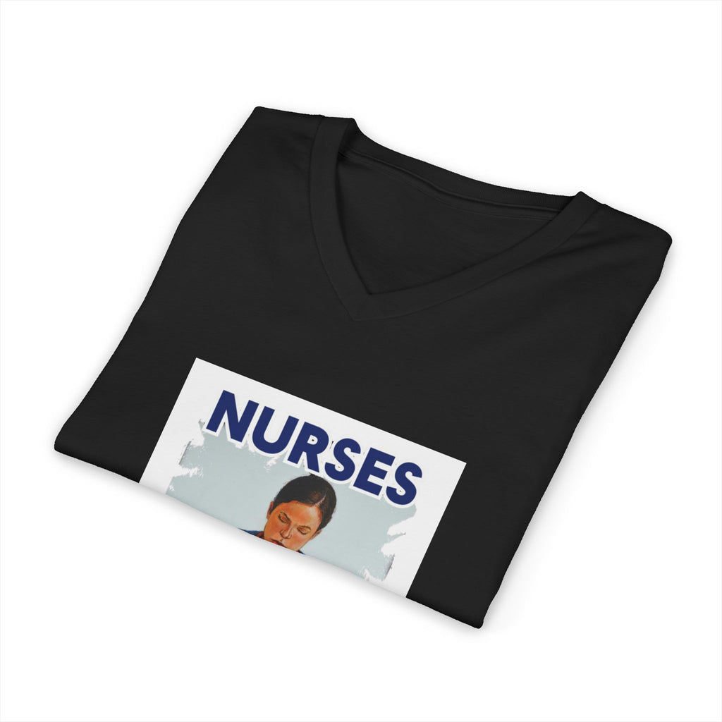 Unisex Lightweight fabric Jersey Short Sleeve V-Neck Tee - Nurses For Healing The Nation (front) - Nurses Standing Up For Humanity (back) - 100% cotton fabric - NFH-V-BC3005