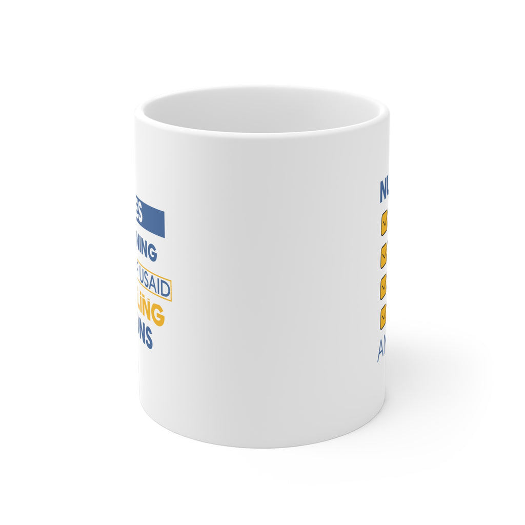 Unisex Ceramic Mug - Nurses Condemning Closure of USAID (right) - Nurses For NIH CDC FEMA USAID And YOU (left) - Durable white Ceramic - NFG-CM-ORCA