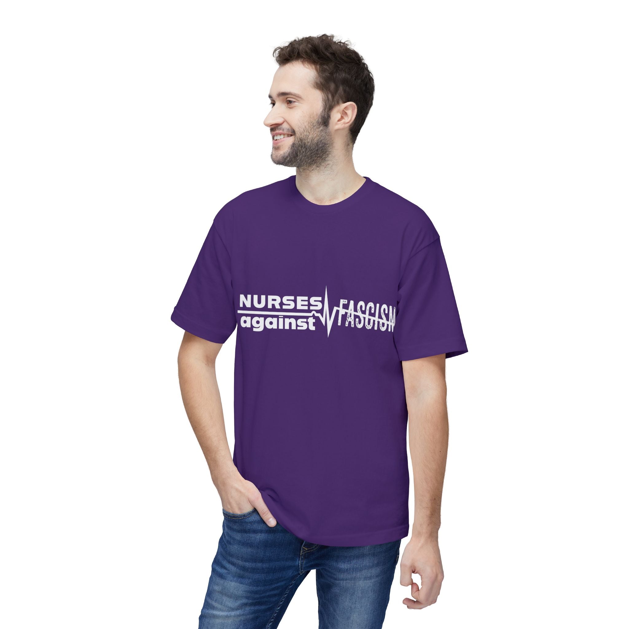 Unisex Midweight T-shirt, Nurses Against Fascism (front) - Nurses Against Cruelty (back) - 100% Polyster - NAF-T-BS5040
