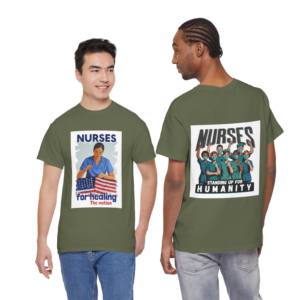Unisex Medium fabric Cotton Tee - Nurses For Healing The Nation (front) - Nurses Standing Up For Humanity (back) - 100% cotton - NFH-T-G5000