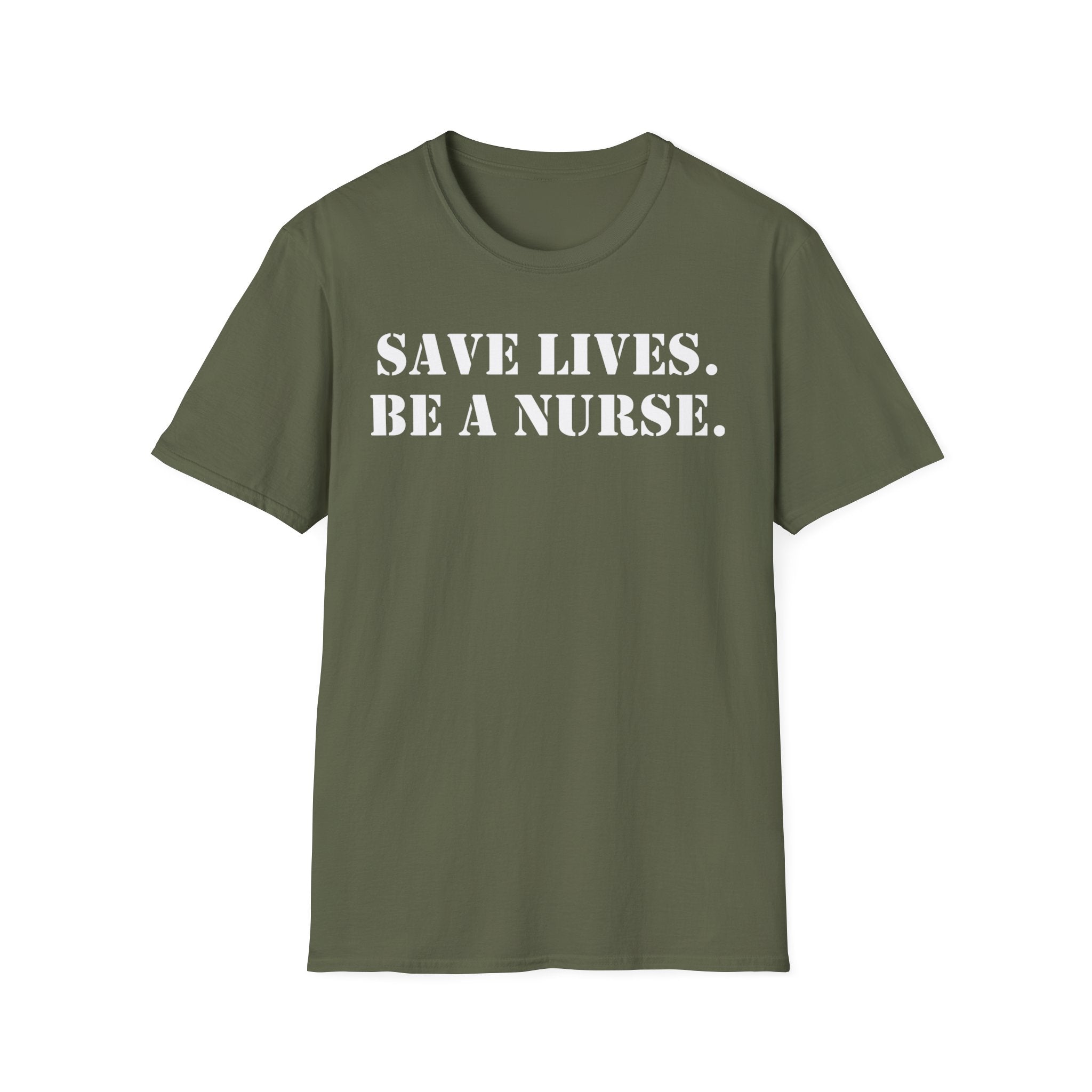 Unisex Lightweight fabric T-Shirt - Save Life Be a Nurse (front) - Who advocates? Who defends? Who protects? Who educates? Who intervenes? Who cares? (back) - 100% ring-spun cotton - SLBN-T-G64000