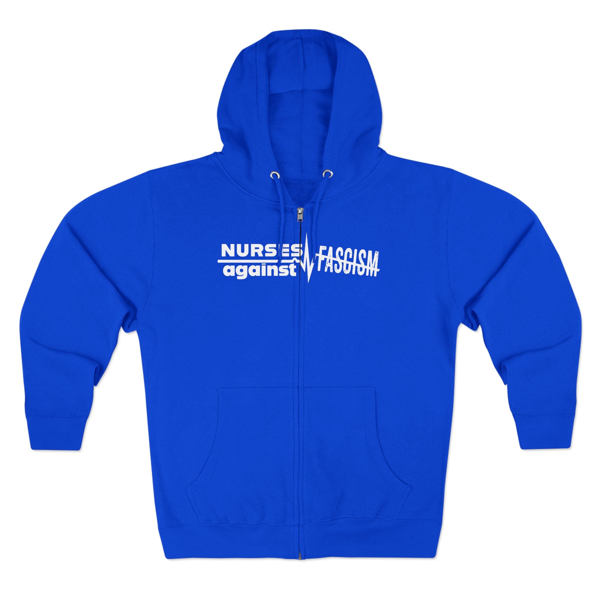 Men's Medium-heavy fabric Full-Zip Hoodie - Nurses Against Fascism (front) - Nurses Against Cruelty (black) - 60% recycled cotton, 40% recycled polyester - Lane Seven LS14003