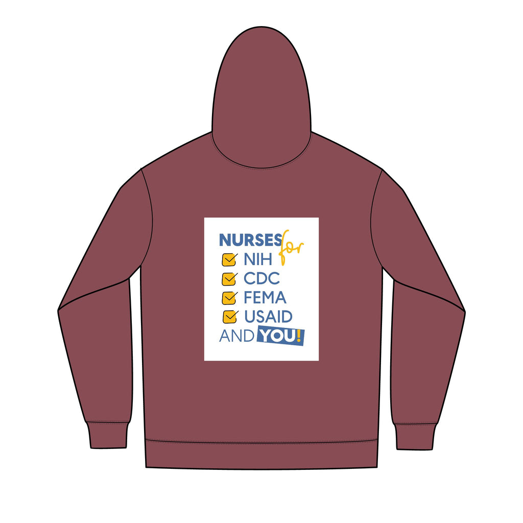 Men's Medium-heavy fabric Full-Zip Hoodie - Nurses Condemning Closure of USAID (front) - Nurses For NIH, CDC, FEMA, USAID, and YOU (back) - 60% recycled cotton, 40% recycled polyester - NFG-Z-DT8102
