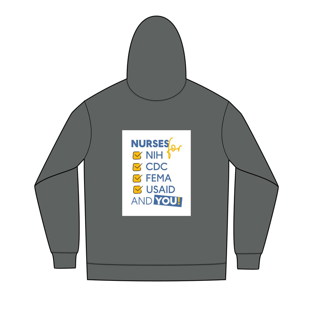 Men's Medium-heavy fabric Full-Zip Hoodie - Nurses Condemning Closure of USAID (front) - Nurses For NIH, CDC, FEMA, USAID, and YOU (back) - 60% recycled cotton, 40% recycled polyester - NFG-Z-DT8102