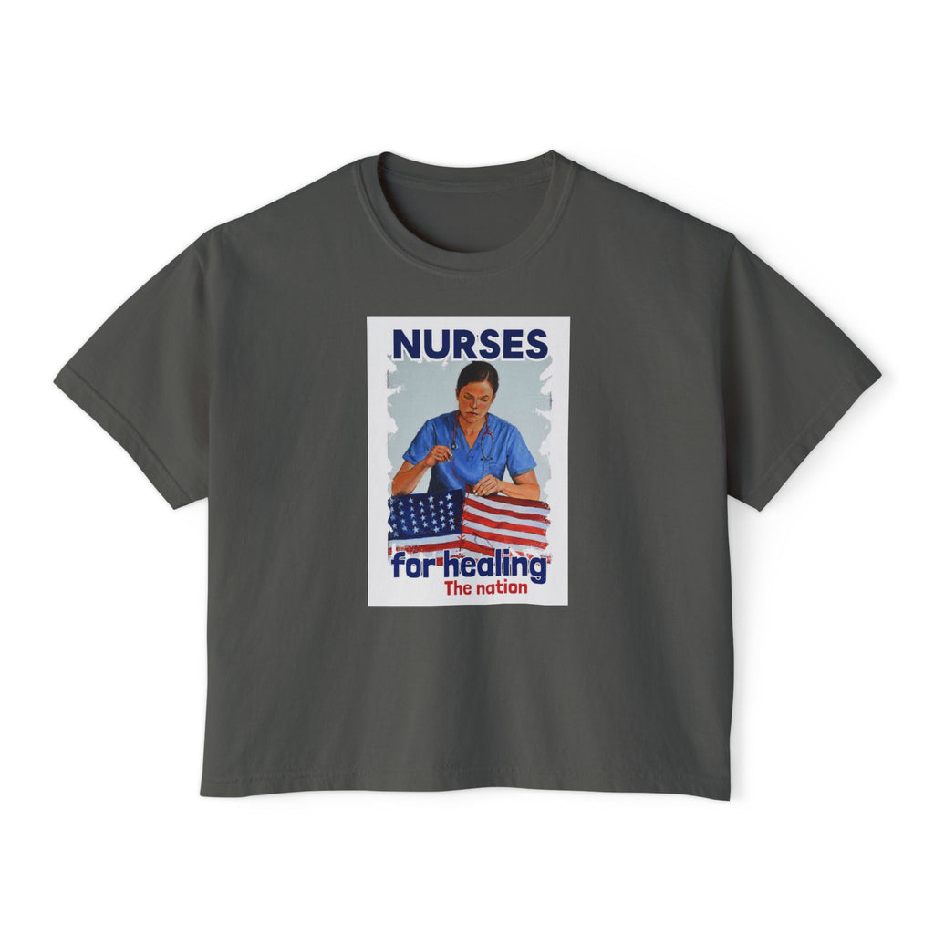Women's Boxy Heavy fabric Tee - Nurses For Healing The Nation (front) - Nurses Standing Up For Humanity (back) - 100% ring-spun US cotton - NFH-T-CC3023CL