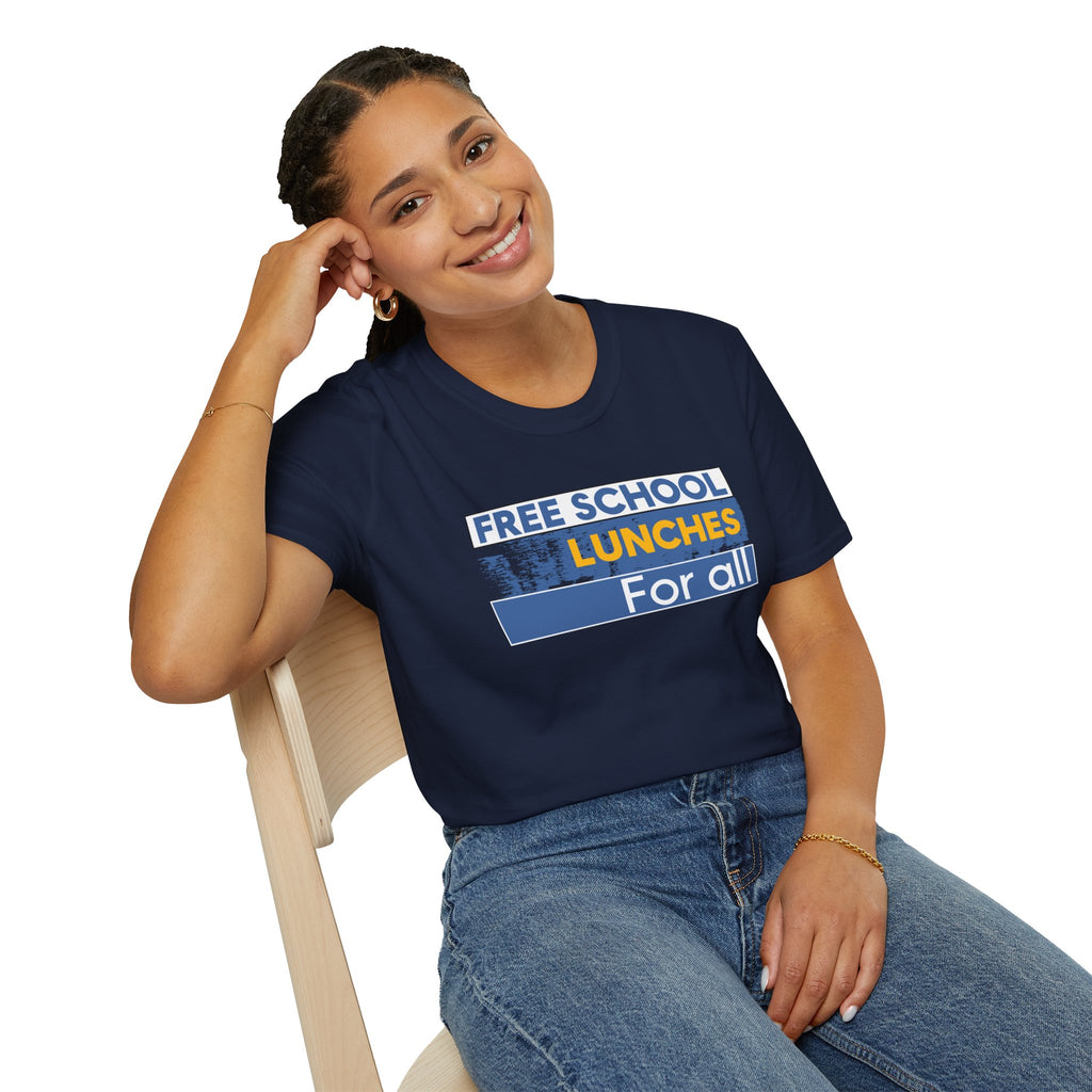 Unisex Lightweight fabric T-Shirt - Free School Lunches For All (front) - Nurses Against The Rich Starving The Poor (back) - 100% ring-spun cotton - NAH-T-G64000