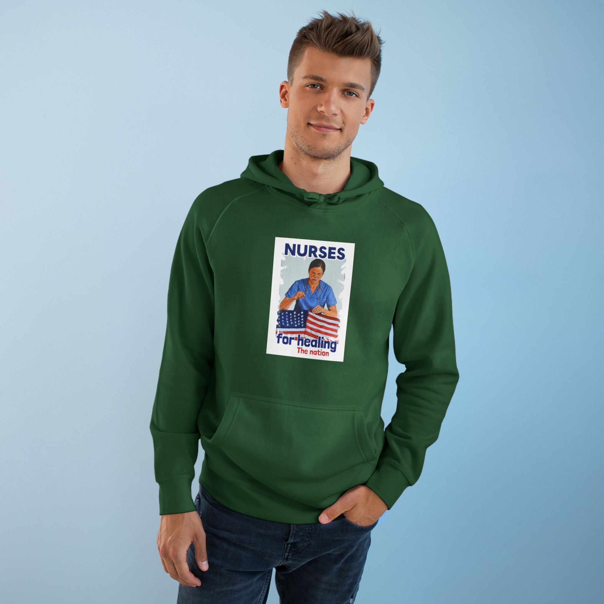 Unisex Mid-weight Hoodie - Nurses For Healing The Nation (front) - Nurses Standing Up For Humanity (back) - 80% cotton, 20% Polyester - NFH-H-AC5101