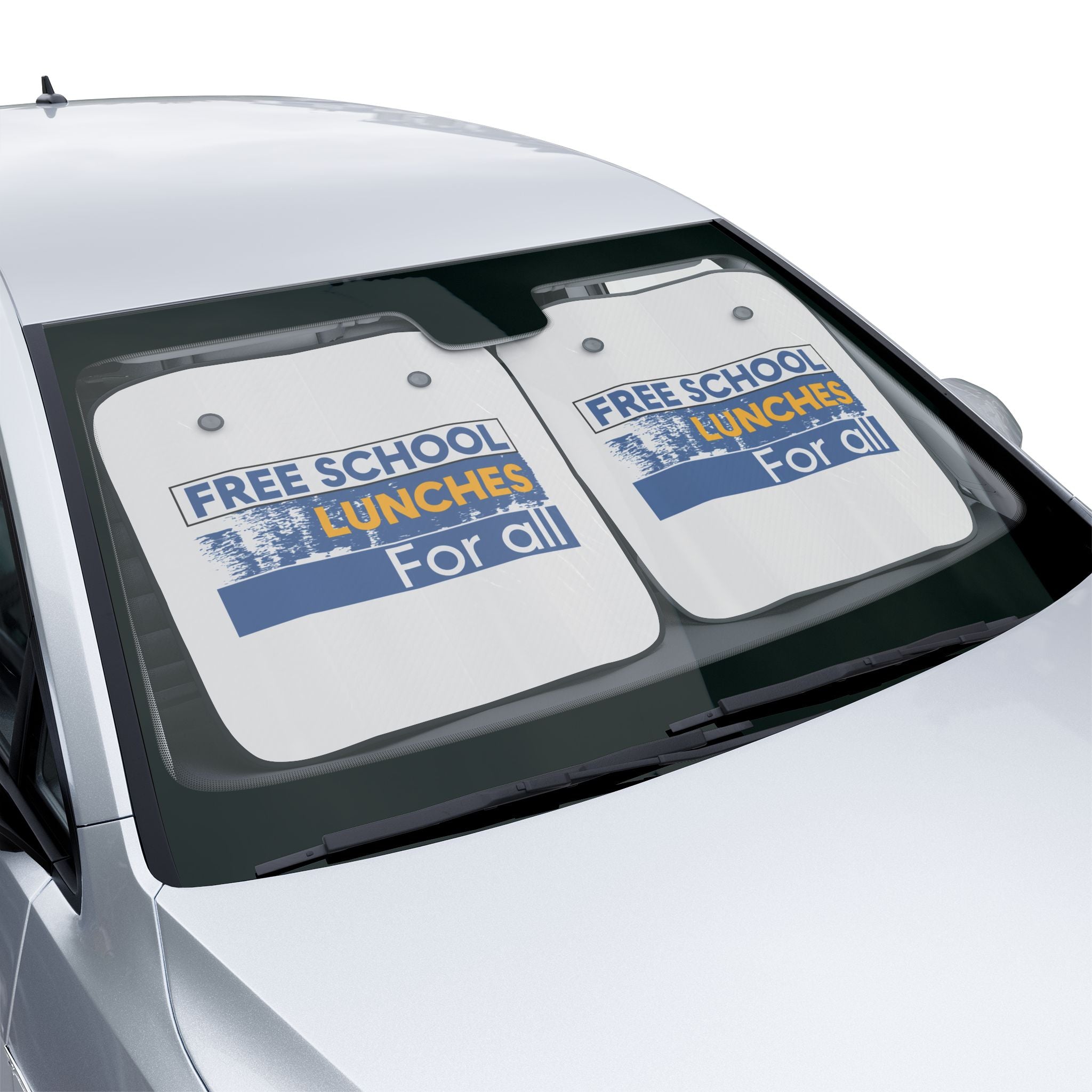Unisex Car Sun Shade - Free School Lunches For All (front) - 100% Polyester & 100% Aluminized film cushion - NAH-CA-02
