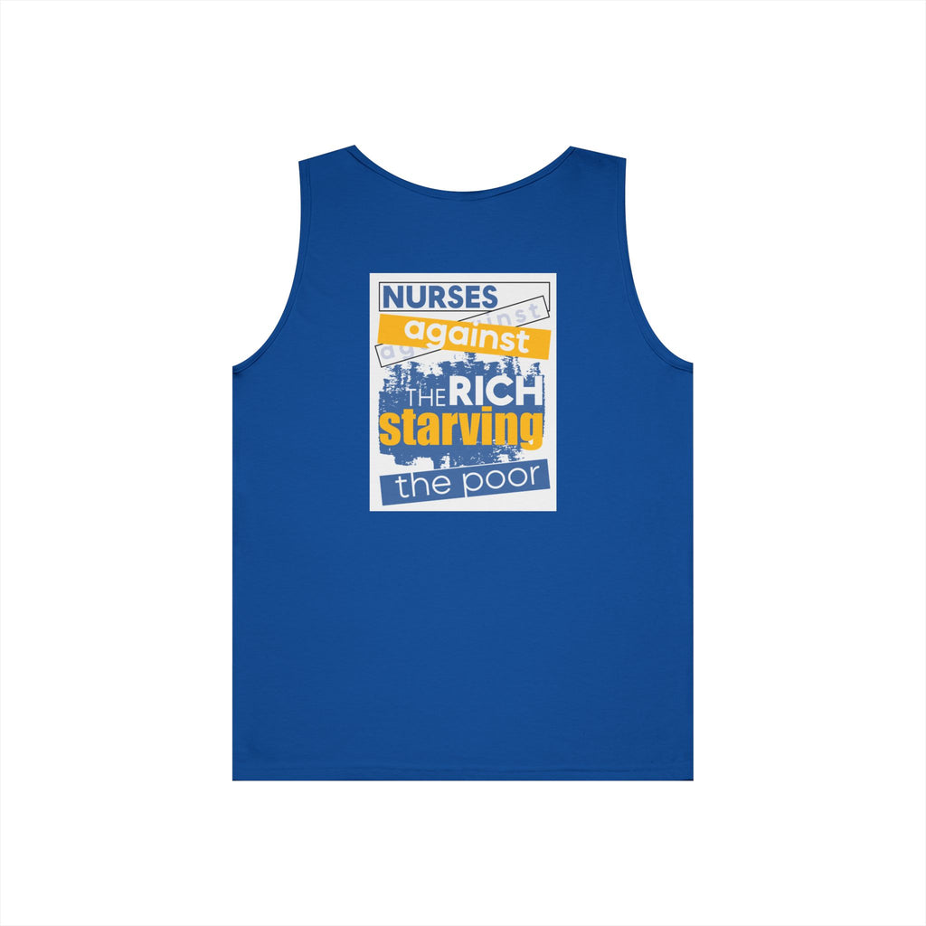 Unisex Medium fabric Cotton Tank Top - Free School Lunches For All (front) - Nurses Against The Rich Starving The Poor (back) - 100% cotton - NAH-K-G5200