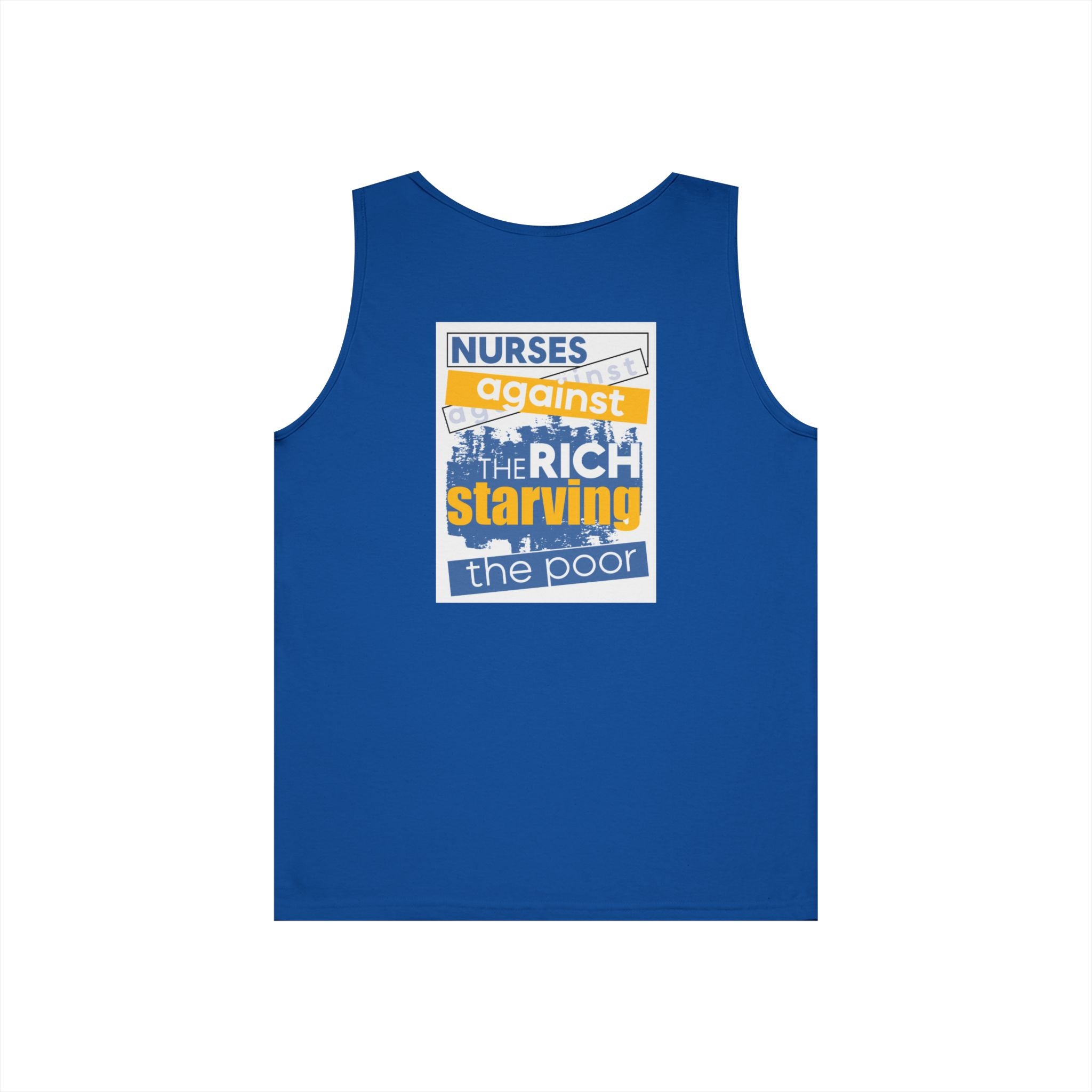 Unisex Medium fabric Cotton Tank Top - Free School Lunches For All (front) - Nurses Against The Rich Starving The Poor (back) - 100% cotton - NAH-K-G5200