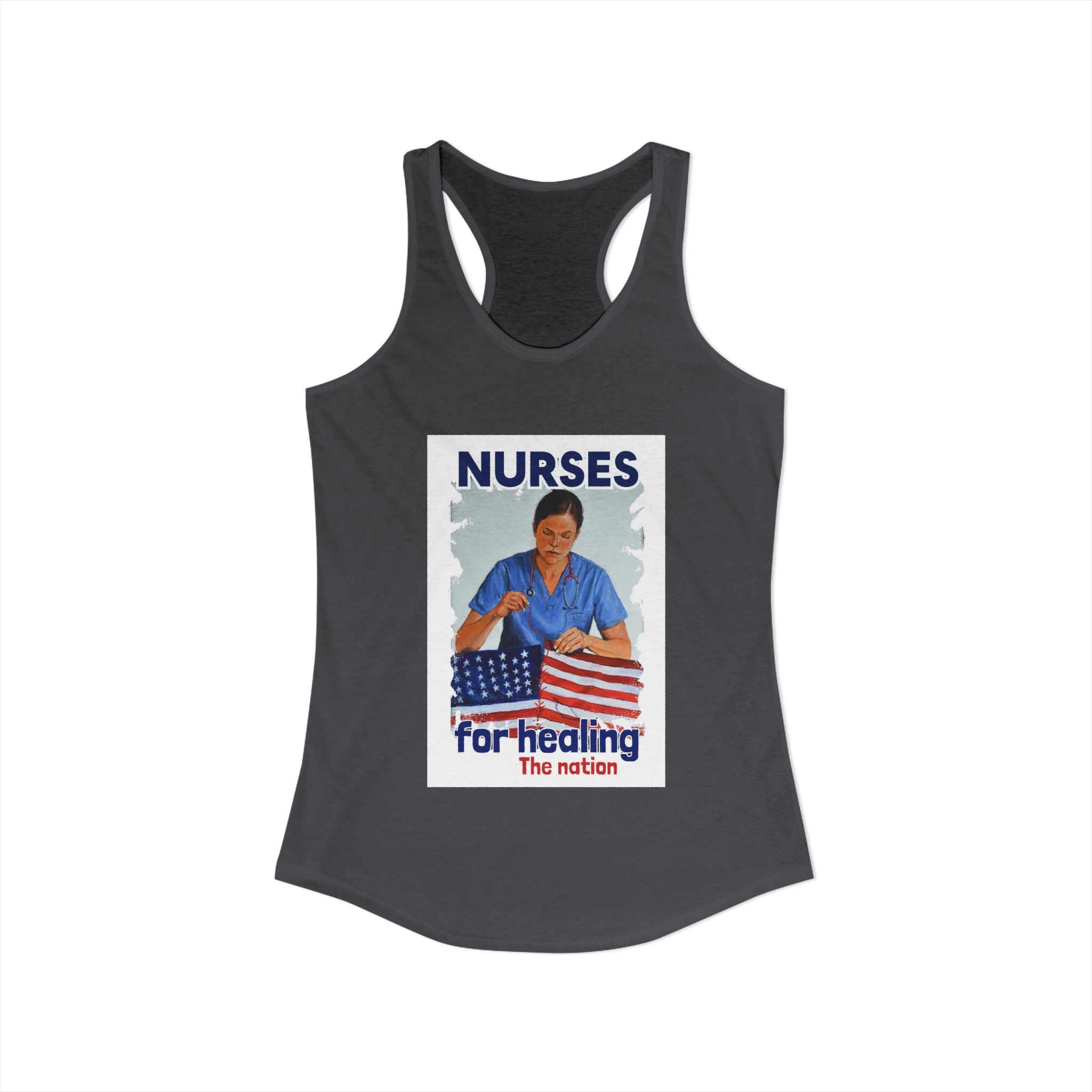 Women's Extra Light fabric Ideal Racerback Tank - Nurses For Healing The Nation (front) - Nurses Standing Up For Humanity (back) - 60% combed, ring-spun cotton and 40% polyester - NFH-R-NL1533