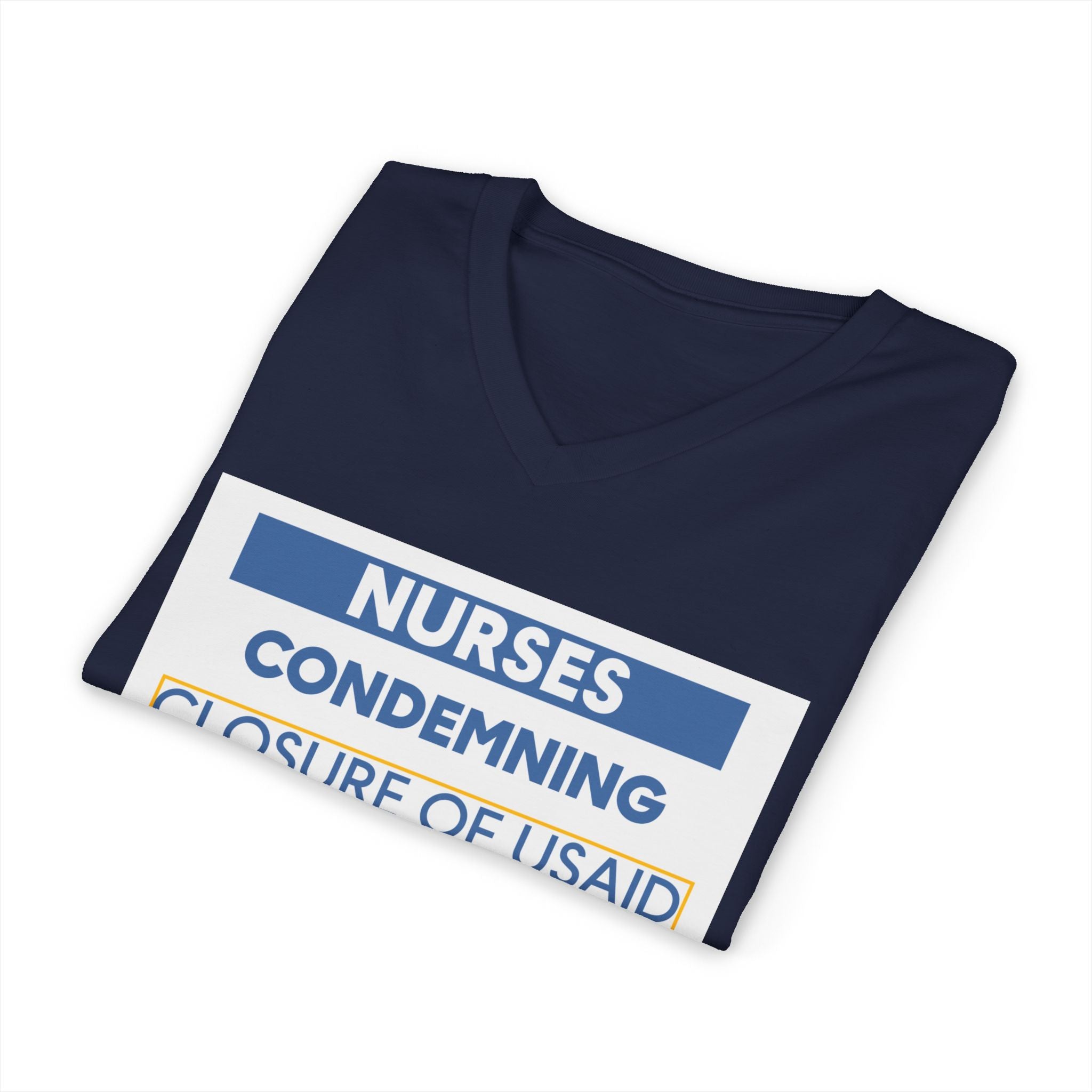 Unisex Lightweight fabric Jersey Short Sleeve V-Neck Tee - Nurses Condemning Closure of USAID (front) - Nurses For NIH CDC FEMA USAID And YOU (back) - 100% cotton fabric - NFG-V-BC3005