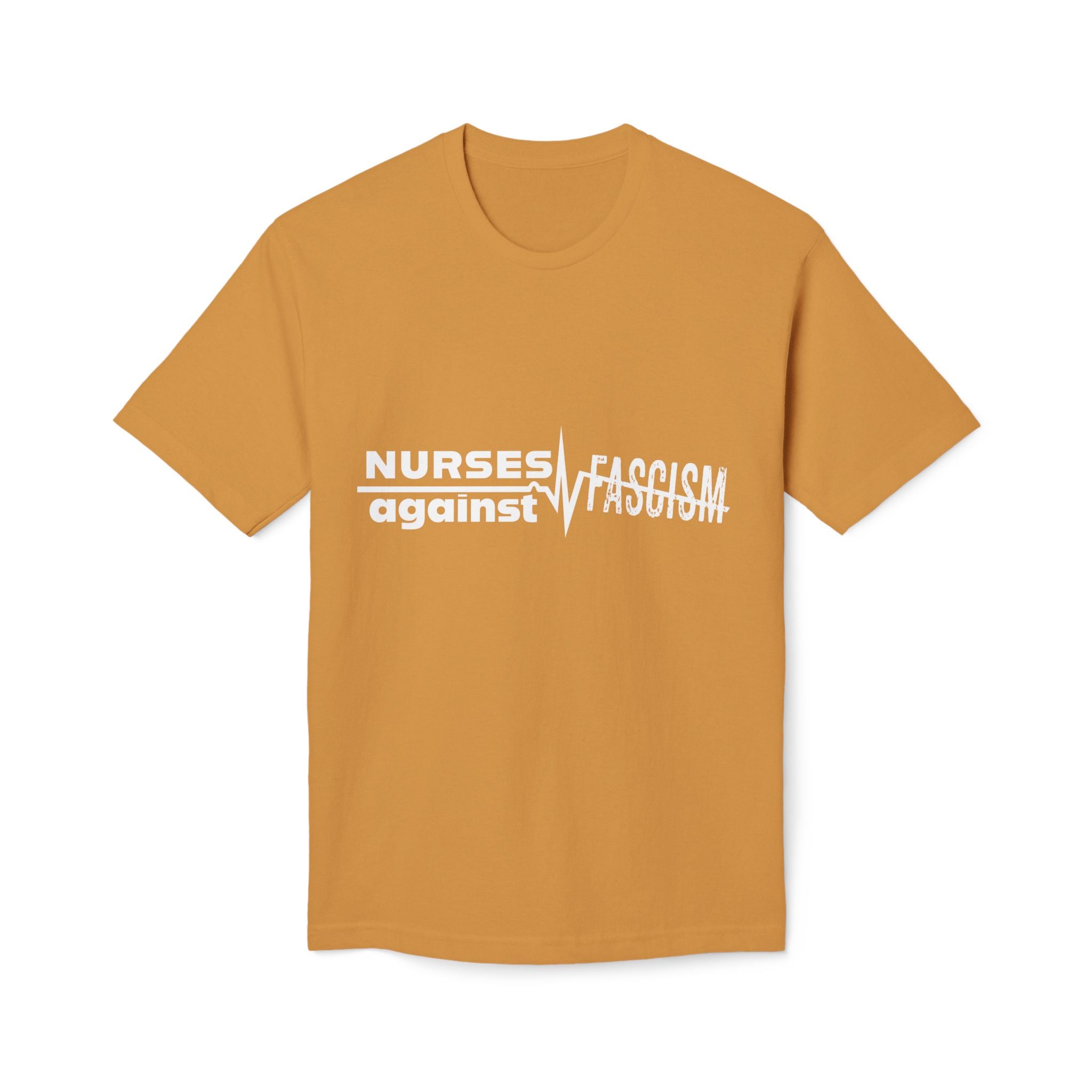 Unisex Midweight T-shirt, Nurses Against Fascism (front) - Nurses Against Cruelty (back) - 100% Polyster - NAF-T-BS5040