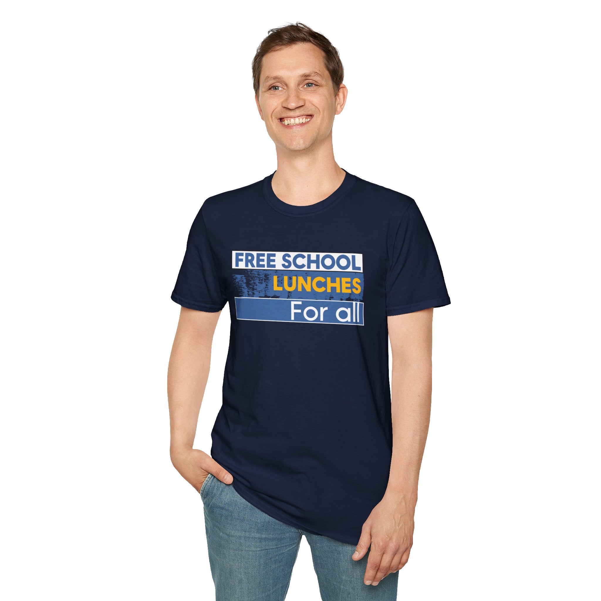 Unisex Lightweight fabric T-Shirt - Free School Lunches For All (front) - Nurses Against The Rich Starving The Poor (back) - 100% ring-spun cotton - NAH-T-G64000