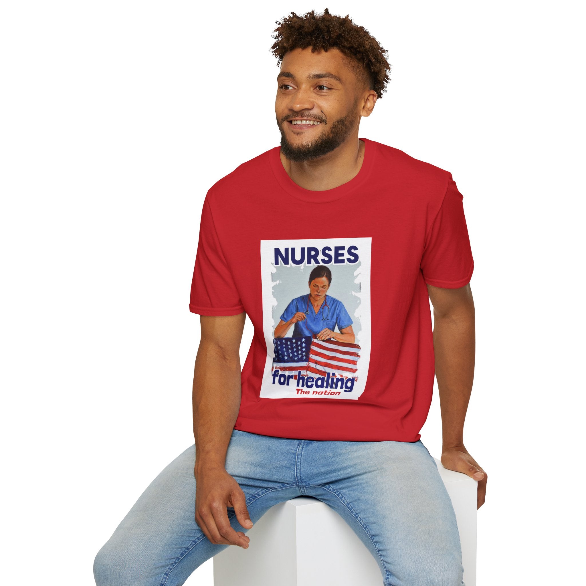 Unisex Lightweight fabric T-Shirt - Nurses For Healing The Nation (front) - Nurses Standing Up For Humanity (back) - 100% ring-spun cotton - NFH-T-G64000