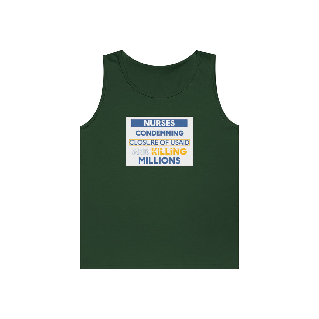 Unisex Medium fabric Cotton Tank Top - Nurses Condemning Closure of USAID (front) - Nurses For NIH CDC FEMA USAID And YOU (back) - 100% cotton - NFG-K-G5200