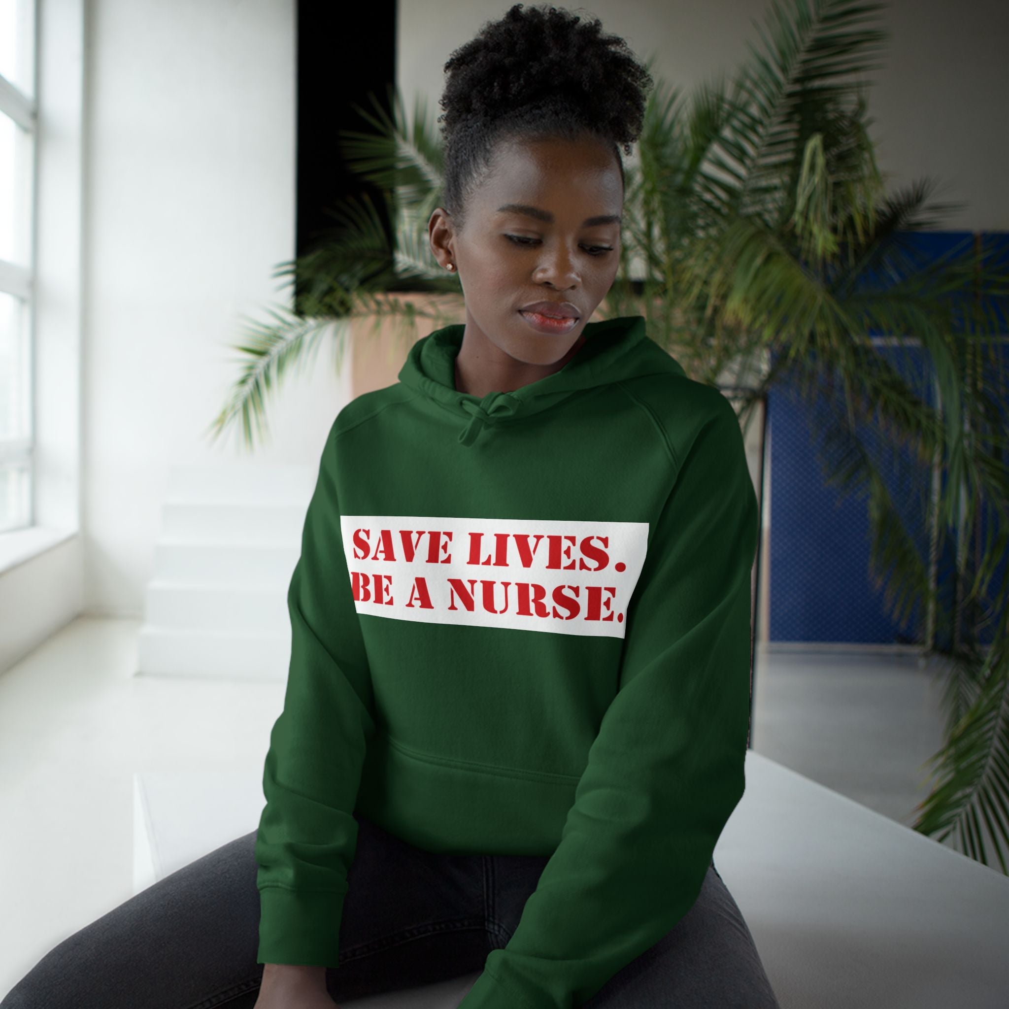 Unisex Mid-weight Hoodie - Save Lives Be A Nurse (front) - Who Advocates? Who Defend? (back) - 80% cotton, 20% Polyester - SLA-H-AC5101
