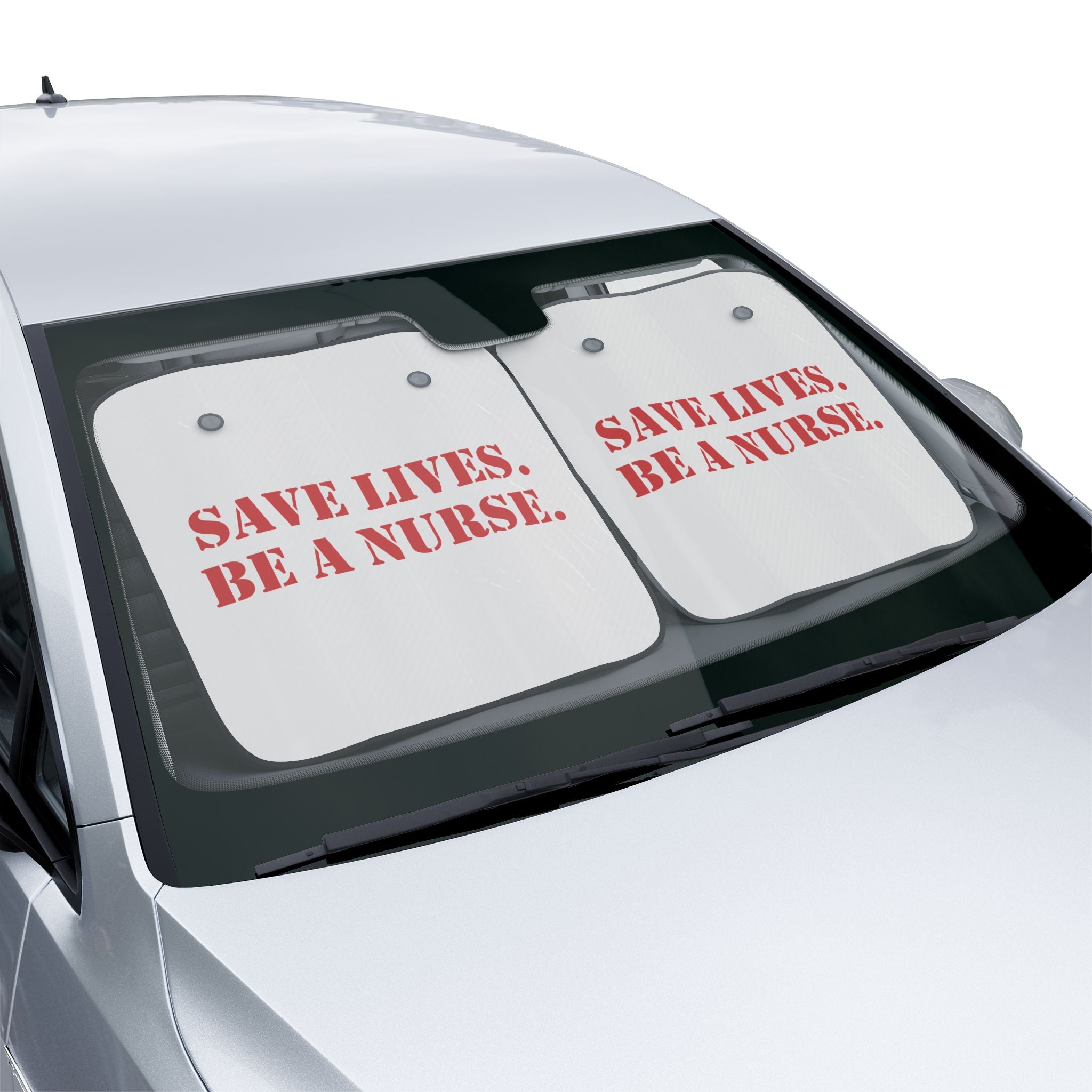 Unisex Car Sun Shade - Save Lives Be A Nurse (front) - 100% Polyester & 100% Aluminized film cushion - SLA-CA-02