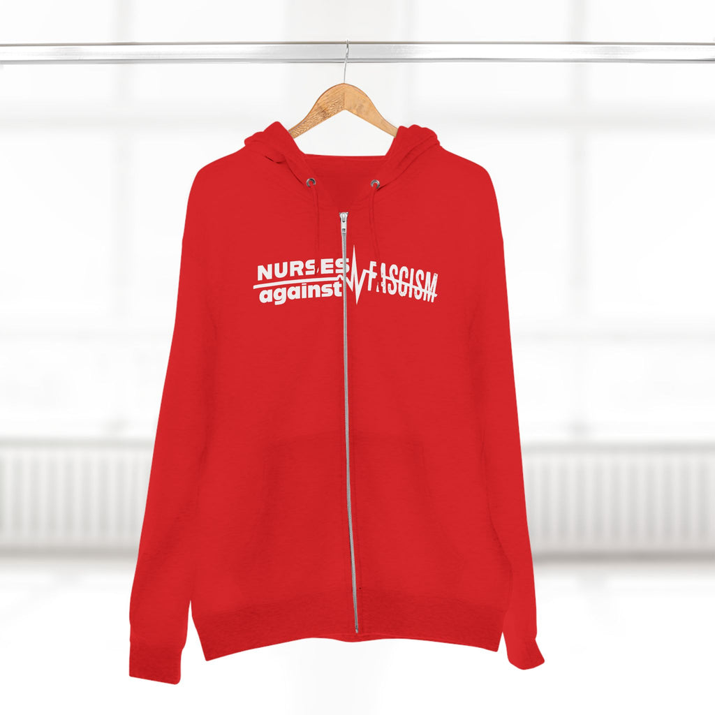 Men's Medium-heavy fabric Full-Zip Hoodie - Nurses Against Fascism (front) - Nurses Against Cruelty (black) - 60% recycled cotton, 40% recycled polyester - Lane Seven LS14003