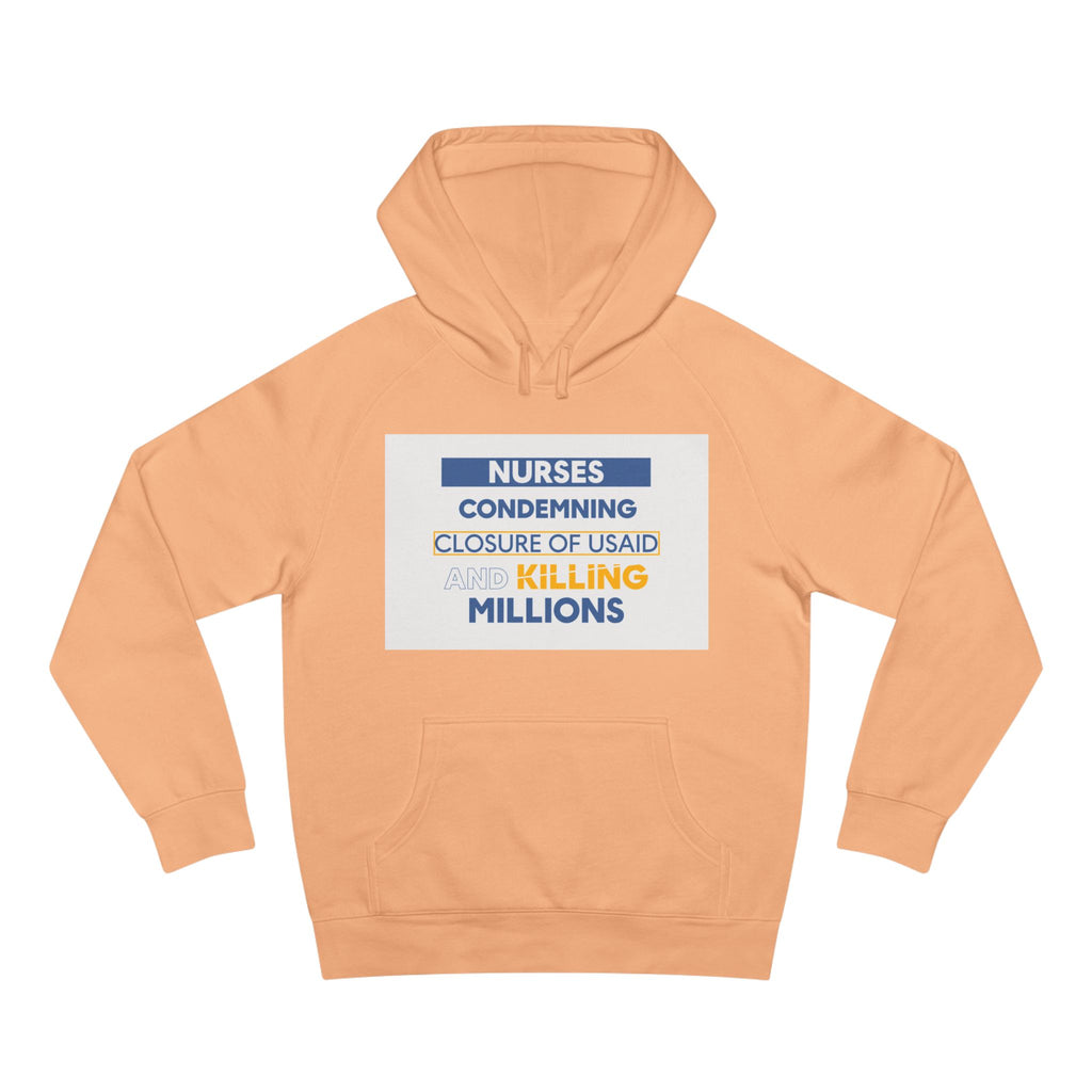 Unisex Mid-weight Hoodie - Nurses Condemning Closure of USAID (front) - Nurses For NIH CDC FEMA USAID And YOU (back) - 80% cotton, 20% Polyester - NFG-H-AC5101