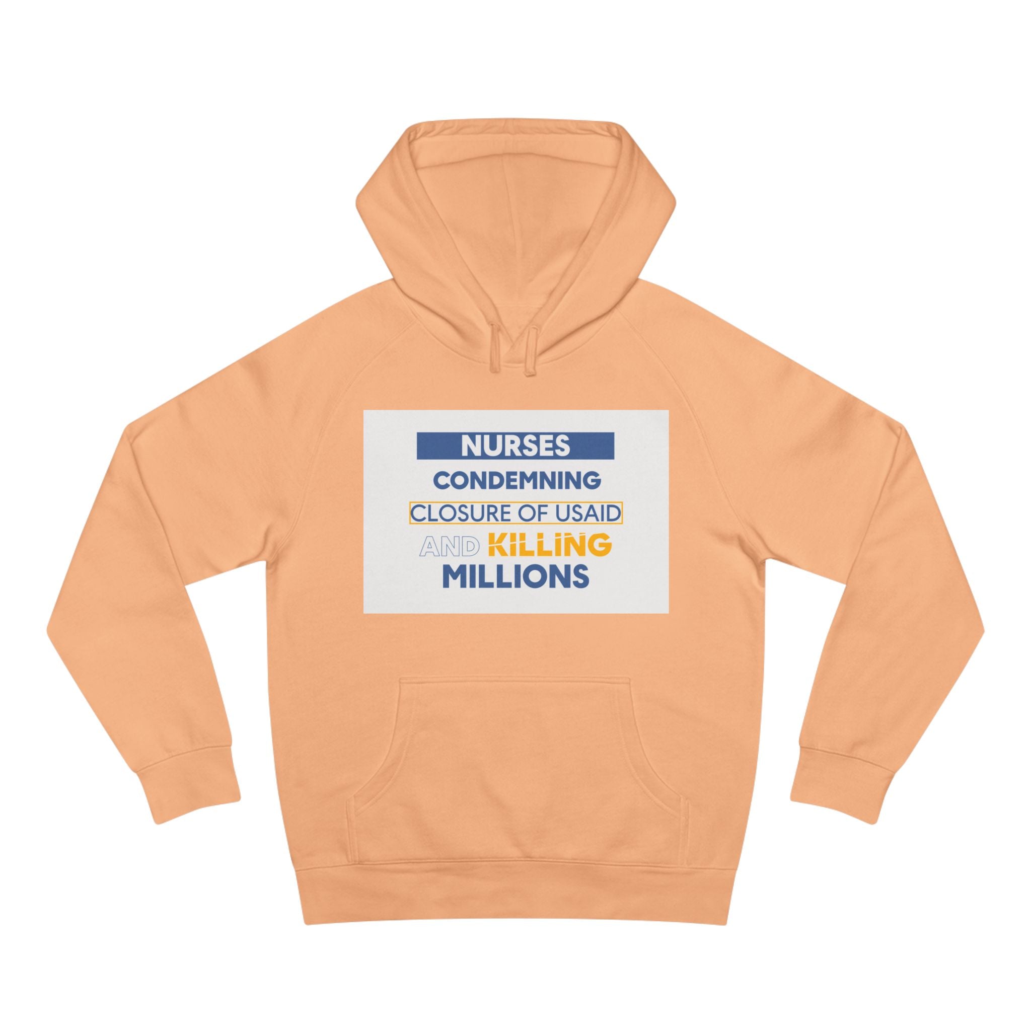 Unisex Mid-weight Hoodie - Nurses Condemning Closure of USAID (front) - Nurses For NIH CDC FEMA USAID And YOU (back) - 80% cotton, 20% Polyester - NFG-H-AC5101