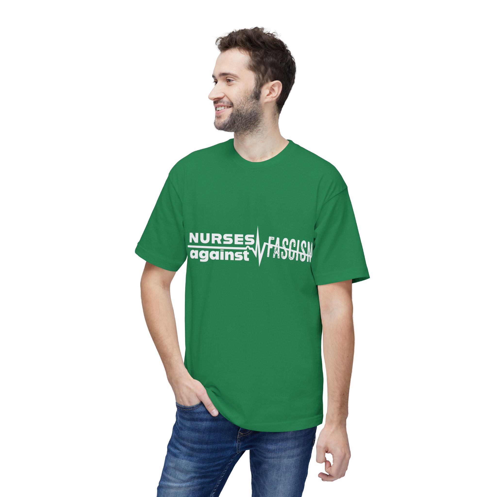 Unisex Midweight T-shirt, Nurses Against Fascism (front) - Nurses Against Cruelty (back) - 100% Polyster - NAF-T-BS5040