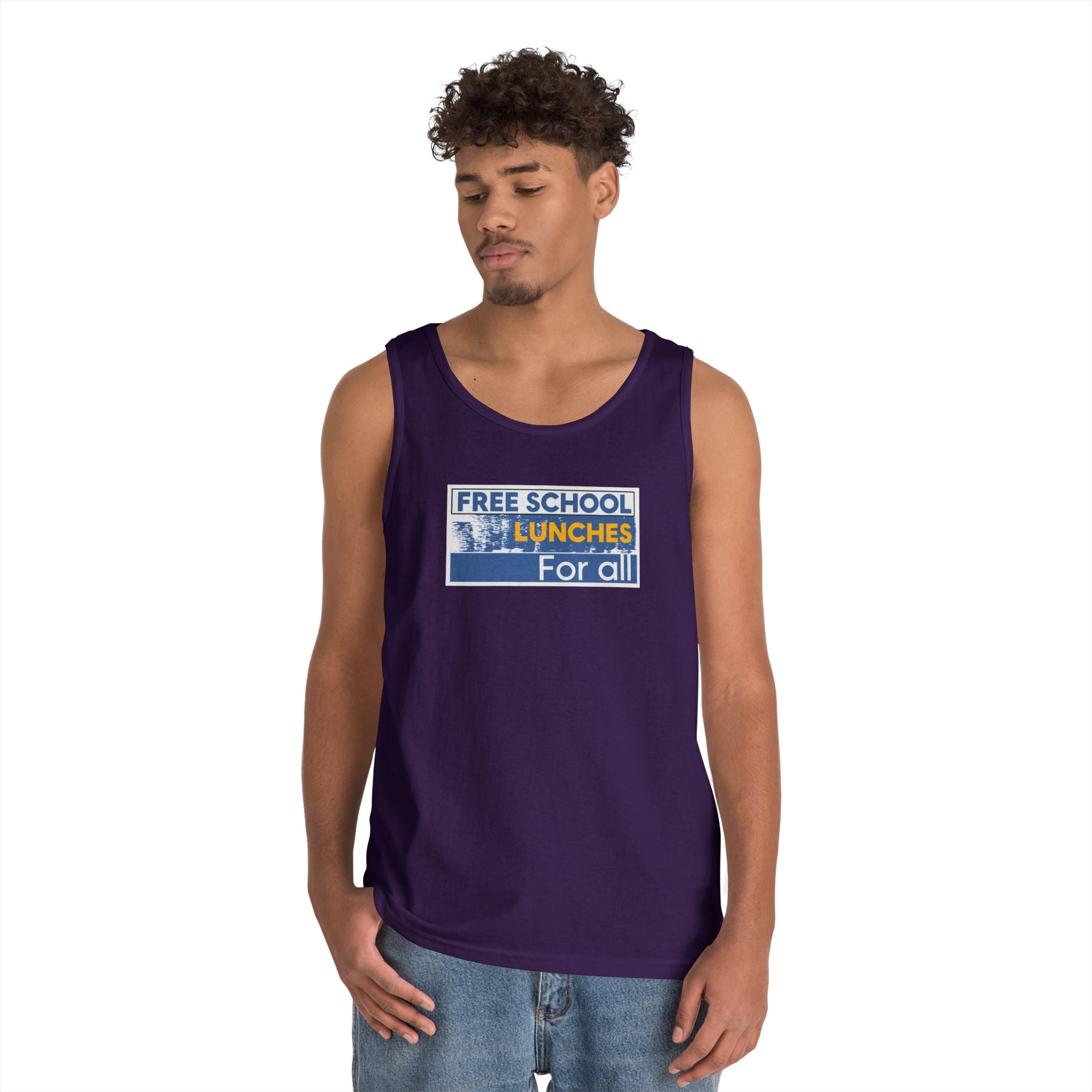 Unisex Medium fabric Cotton Tank Top - Free School Lunches For All (front) - Nurses Against The Rich Starving The Poor (back) - 100% cotton - NAH-K-G5200